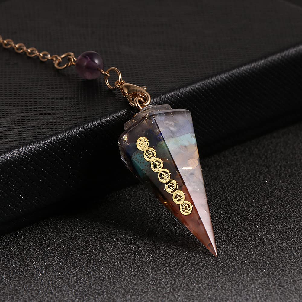 Pendule dowsing en orgonite et 7 cristaux de chakra pour la Wicca