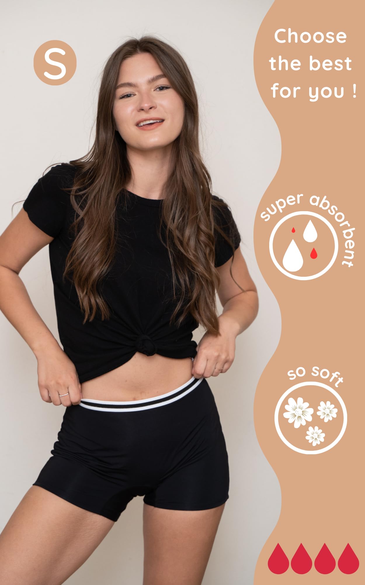 Culotte Menstruelle Super Absorbante 10 ans/4XL en Coton Organique | Lavable | Culotte de Règles Flux abondant | Shorty menstruel | Taille Haute | Boxer menstruel | Ado Femme Fille - 4