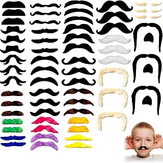 66 Pcs Fake Mustache, Fake Beard, Face Mustaches Novelty Self Adhesive Mustaches, Hairy Black Mustaches Costume, Facial Hair False Mustaches Mexican, for Adults Kids Birthday Christmas Halloween Party