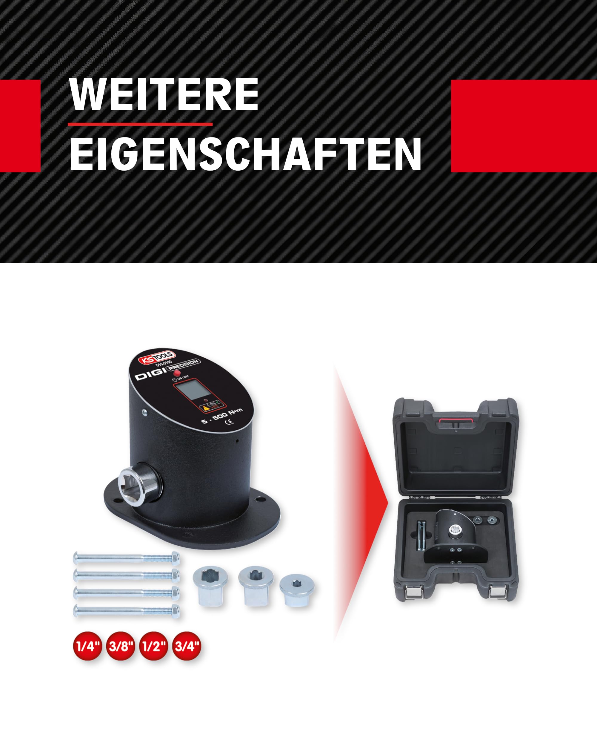 KS Tools Werkstatt Prüfgerät 516.0100 I Drehmoment Prüfgerät 5-500 Nm I Zur Überprüfung oder Einstellung von Drehmomentschlüssel- & Schraubendreher
