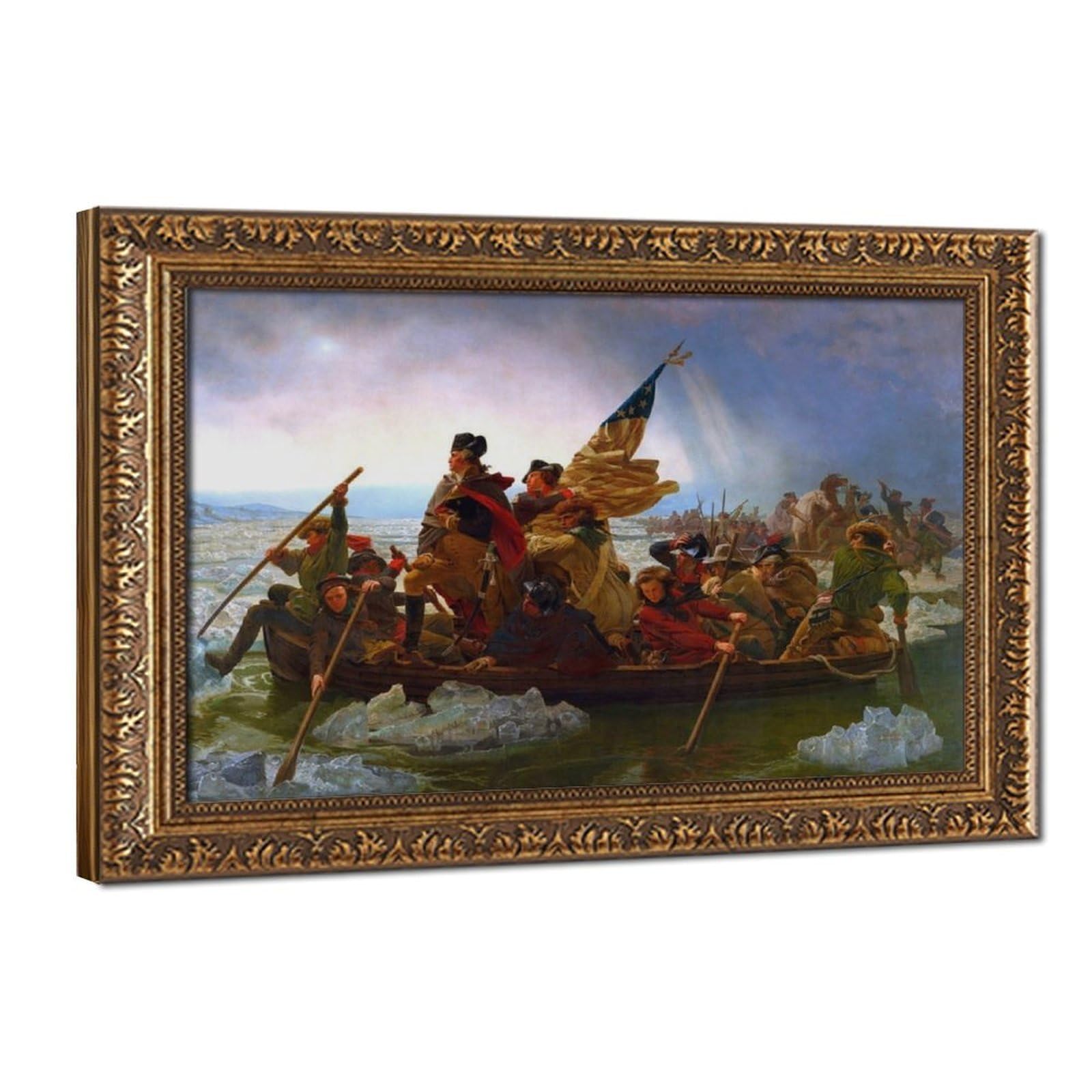 WCYB Washington Crossing The Delaware Emanuel Leutze Posters Prints Canvas Deco Paintings Wall Art Hangable Frame 16" L X 24" W