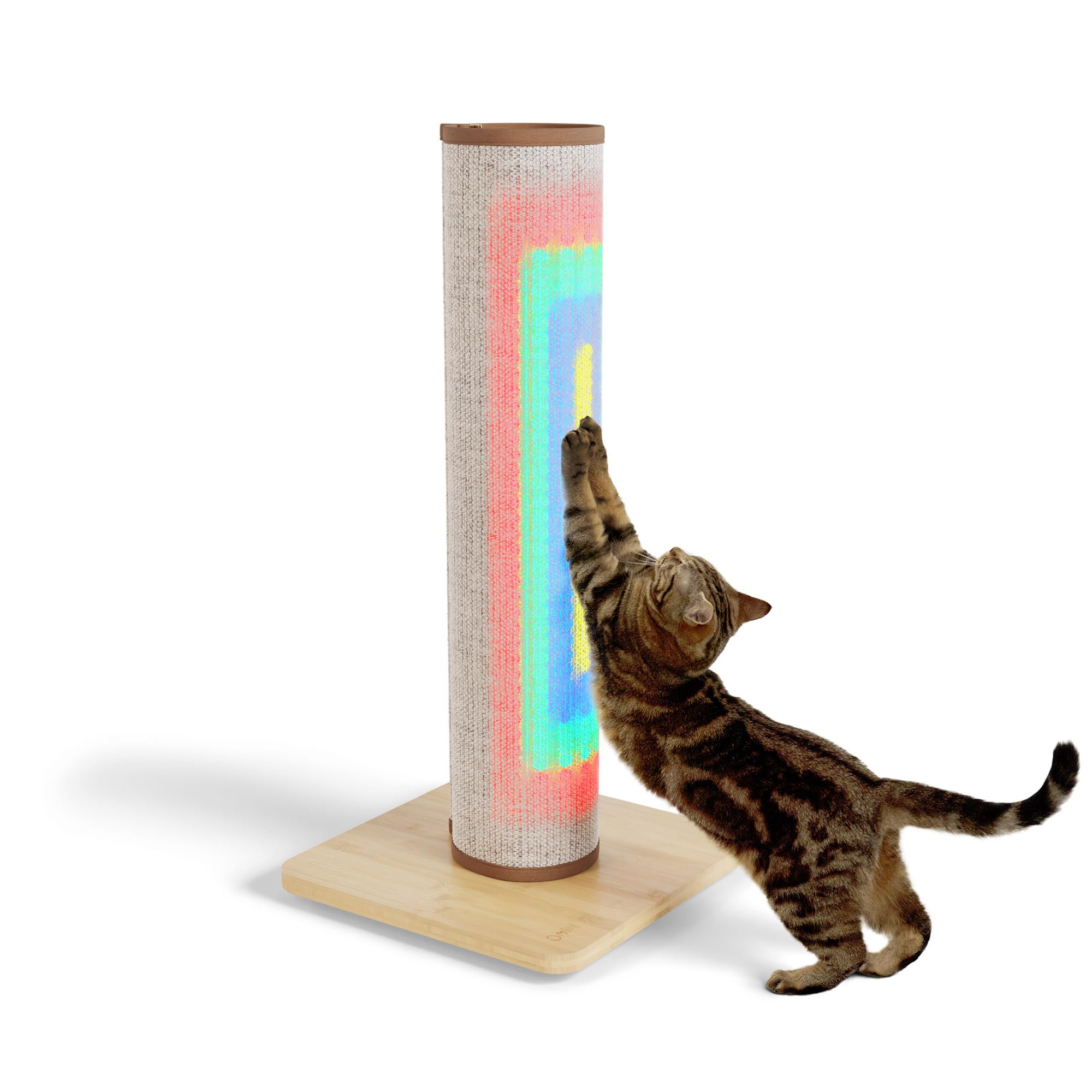 Omlet Switch LED Cat Scratching Post | Sustainable & Extra Tall 85cm Cat Scratcher | Boredom Buster for Indoor Cats | Over 1200 Irresistible Light Modes | Bamboo Base and Sisal (Cream)