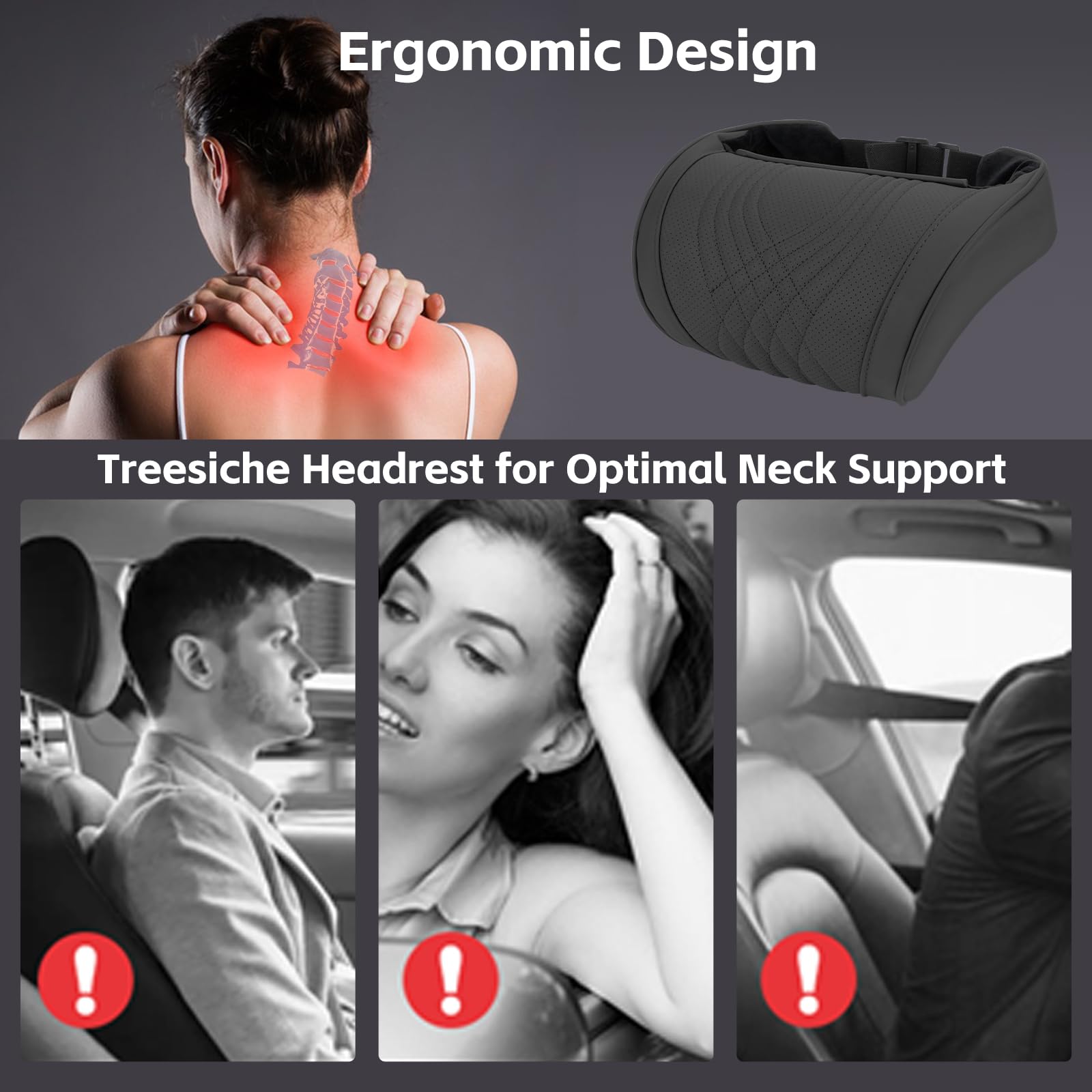 Coussin Appuie-tête Voiture - Noir, Cuir Nappa, Réglable | Confort Nuque Et épaules, Ergonomique