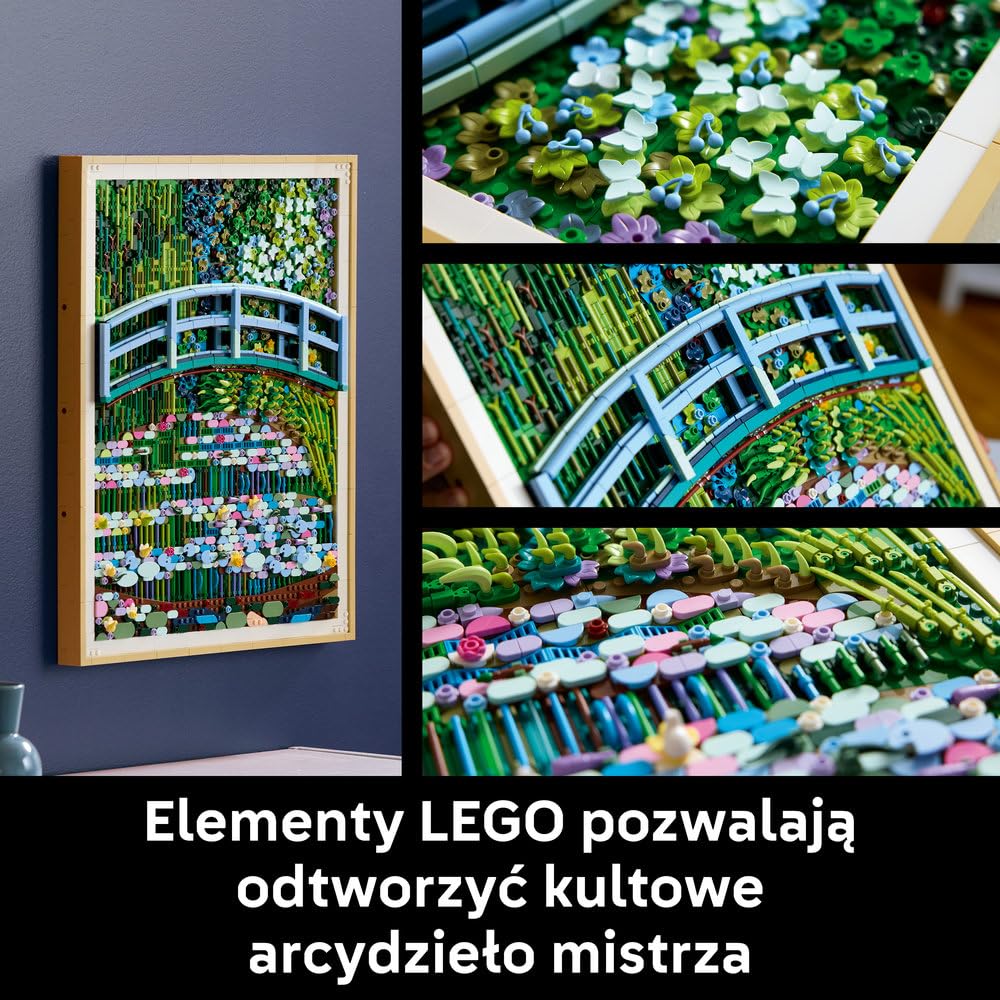 LEGO Art Claude Monet — Most nad stawem z liliami wodnymi 31220 | Obraz z klocków, zestaw konstrukcyjny dla dorosłych, prezent dla fana sztuki, ozdoba z efektem 3D, 3179 elementów