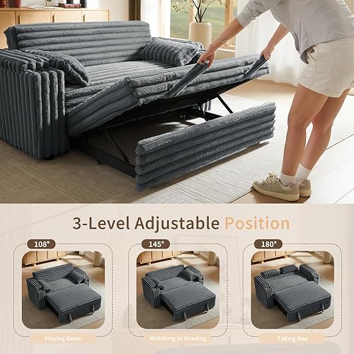 Miniatura 181 de sofá cama de terciopelo de 58 pulgadas, convertible 3 en 1 con bolsa de almacenamiento y respaldo ajustable, perfecto para espacios pequeños, sala 7