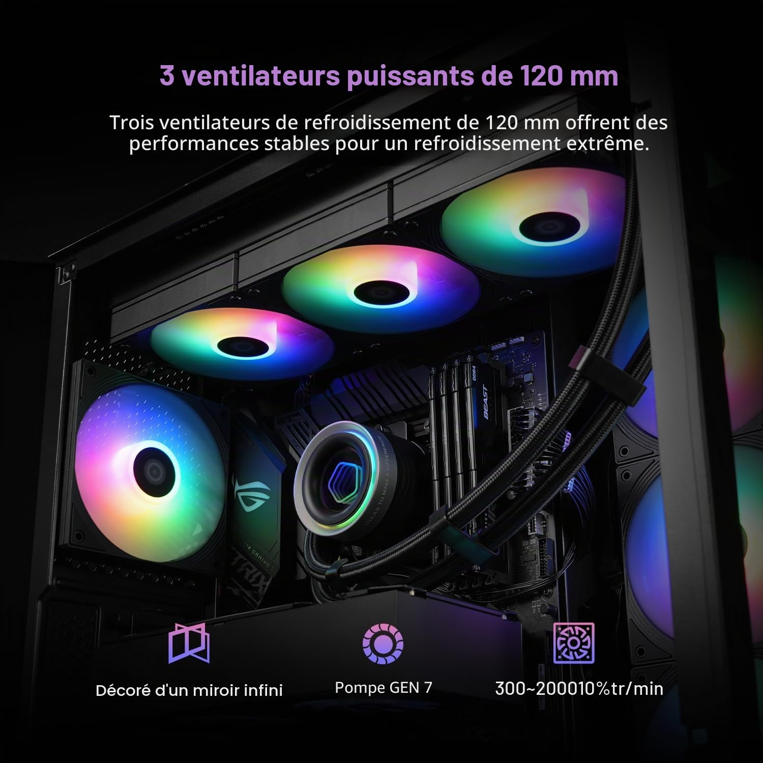 ID-COOLING FX360 INF Refroidisseur de processeur liquide 360 mm, refroidisseur AIO ARGB Infinity, 3 ventilateurs 120 mm, faible bruit 27,2 dB