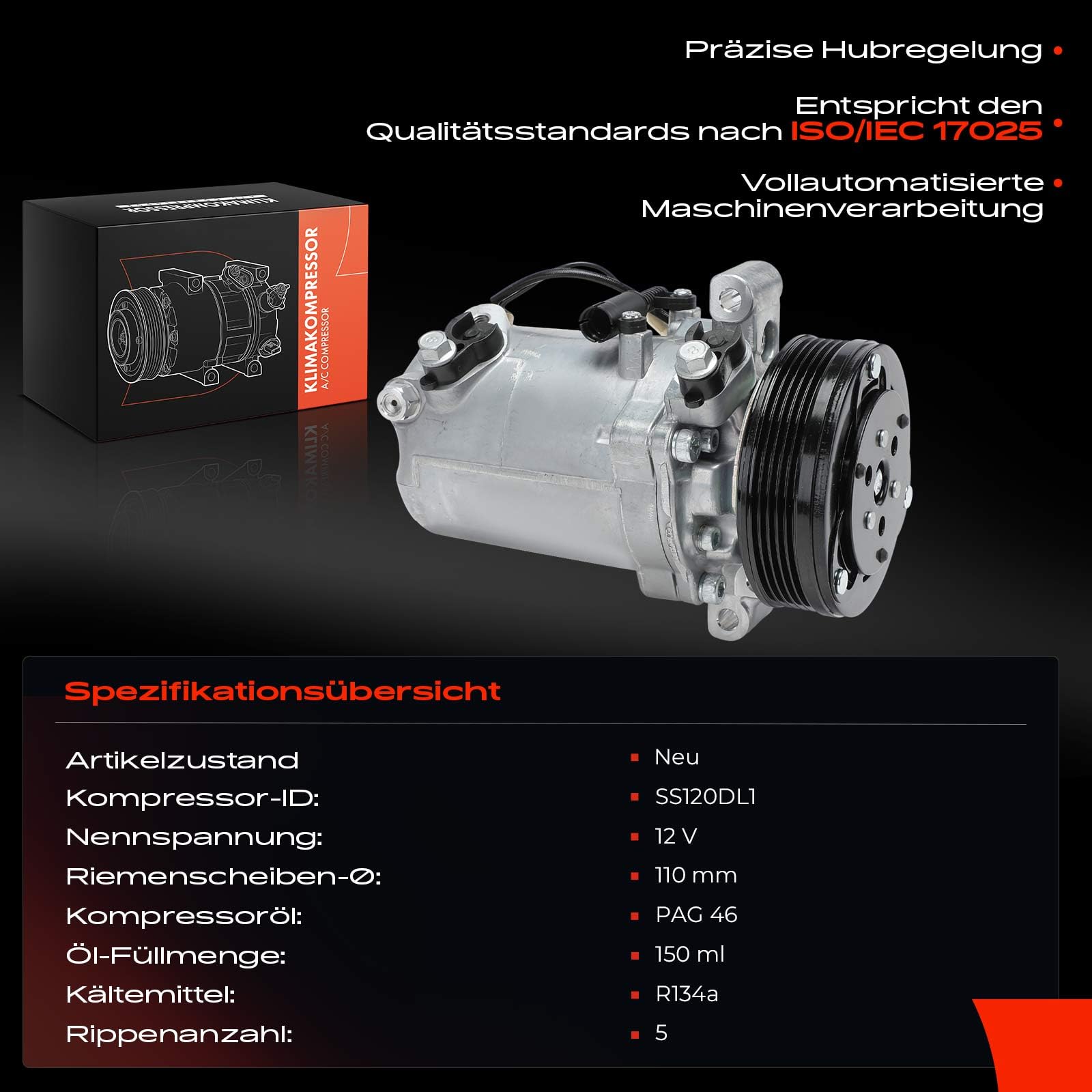 Frankberg Klimakompressor Klimaanlagen Kompressor mit Kupplung Kompatibel mit 3er E46 X3 E83 Z3 E36 5er E39 Replace# 64526901206, inkl. Öl vorbereift