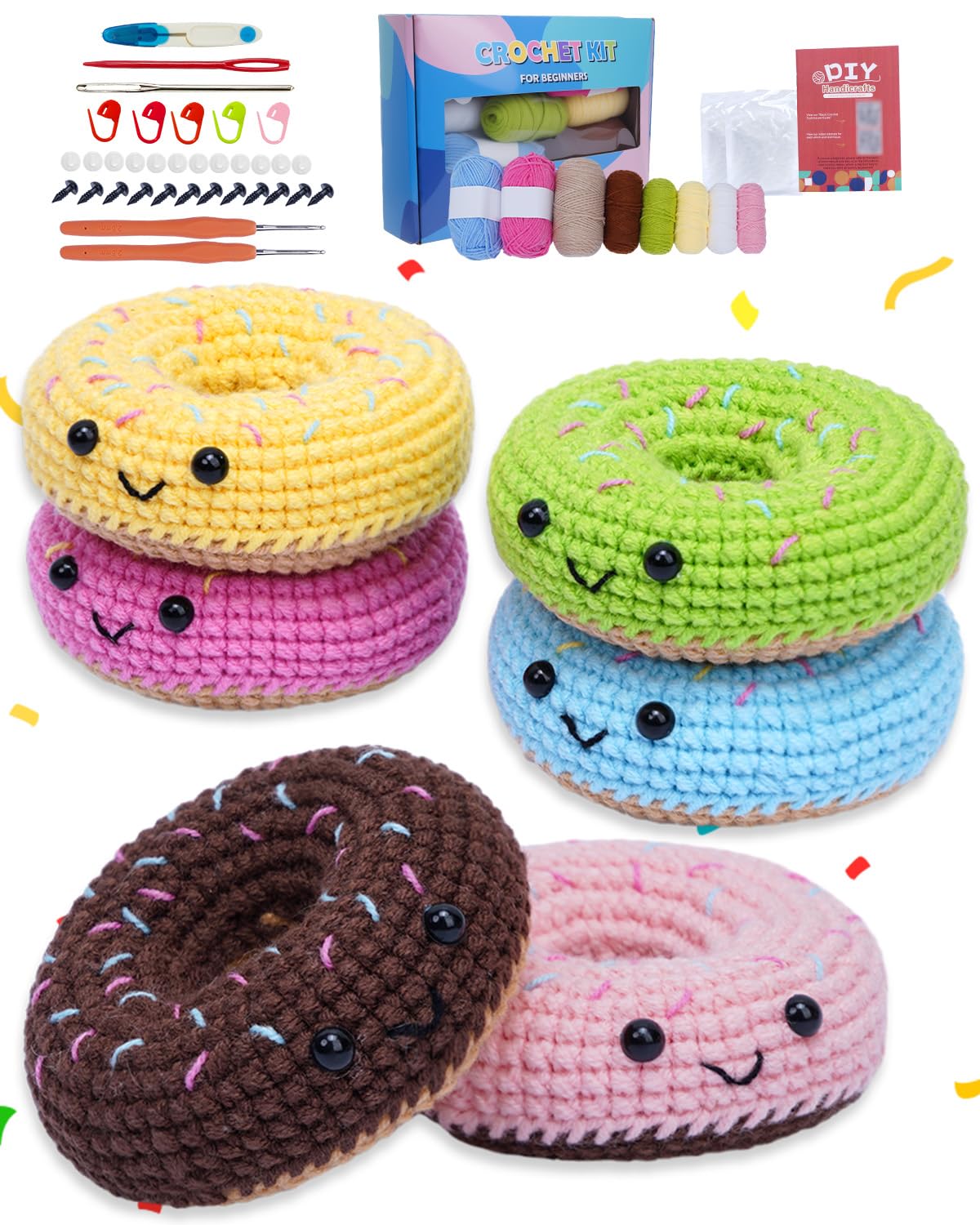 ZaKaBox Crochet Kits for Beginners – 6 Pcs Donut, with Video Tutorials