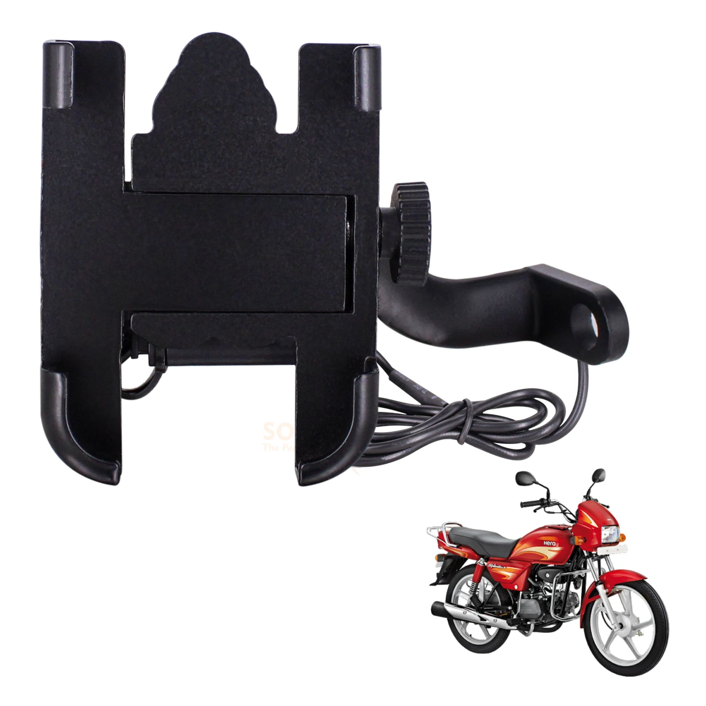 Asryd CNC Bike Mount Holder for Navigation 360 Degree Rotating Handlebar Metal Body Cradle Stand Fits for All Smartphones (CNC Metal Holder with USB Charger) for Hero Splendor Plus (Pack of 1Pcs)-image-43