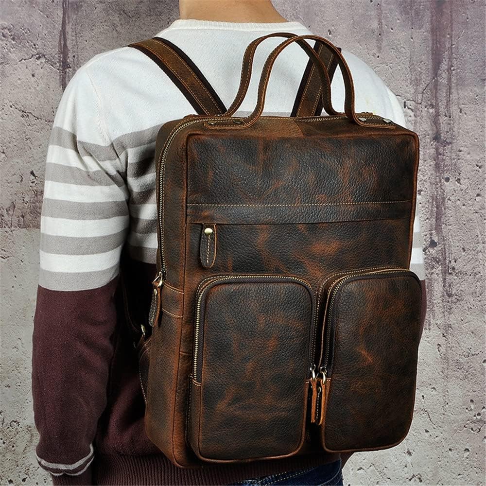Retro Genuine Leather Backpack for Men Large Capacity Travel Computer Bag College School Backpack Gift Box (Coffee) - Image 2