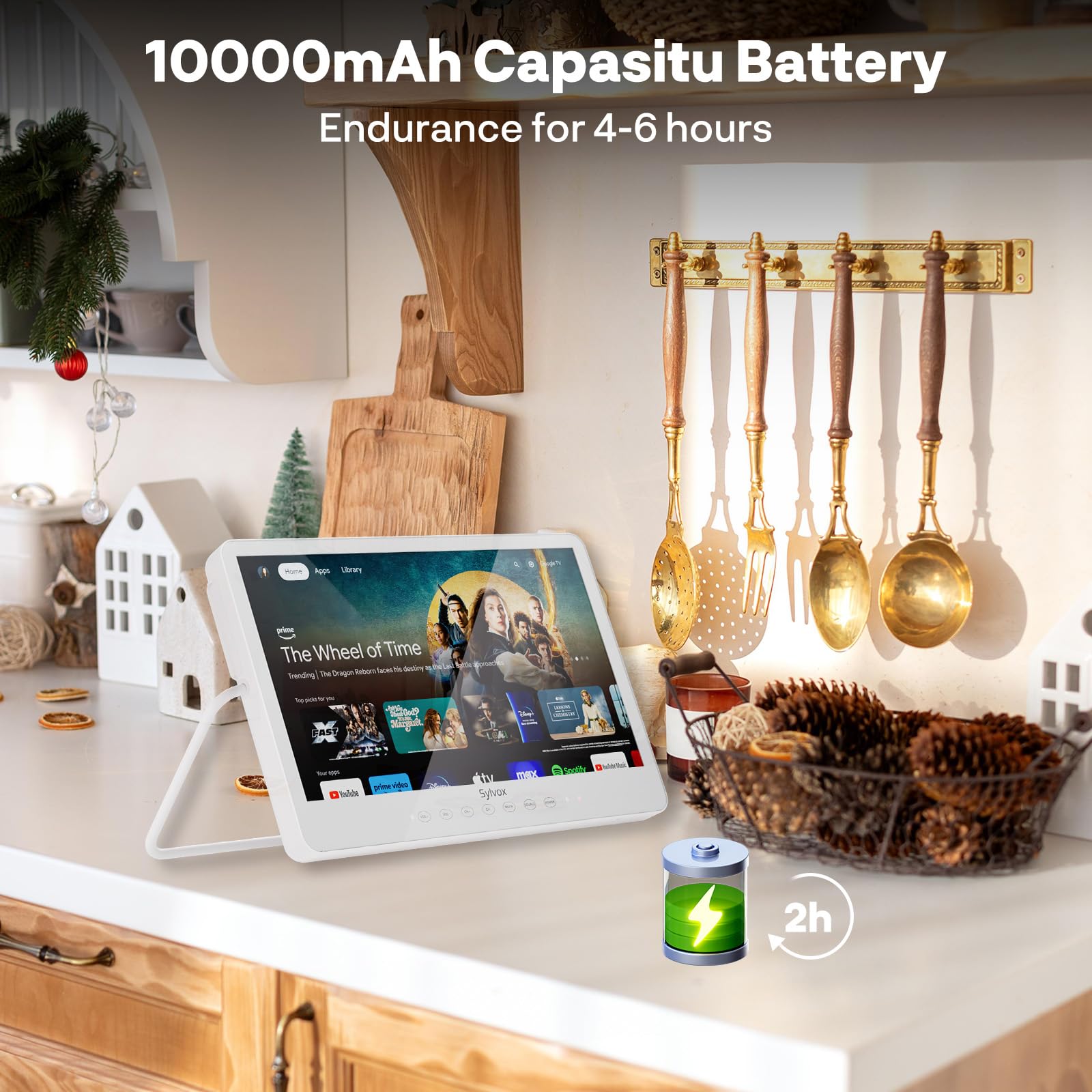 SYLVOX Televisor portátil de 15,6 pulgadas | Google TV, batería de 10000 mAh (6 h de tiempo de funcionamiento) | IP66 resistente al agua | USB, WiFi, Bluetooth | 12 V pequeño televisor exterior para