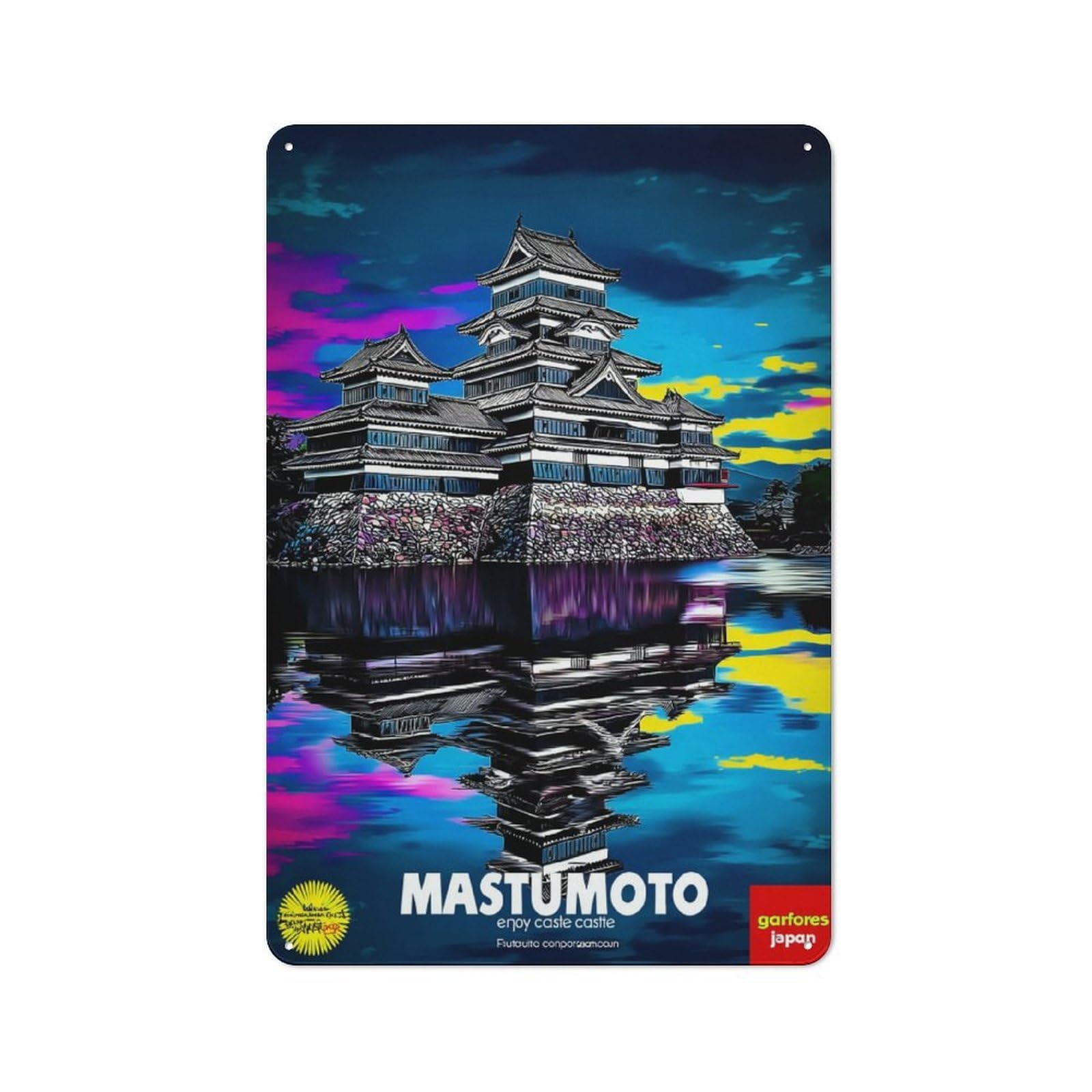 Junmoney Matsumoto Castle Reflection Tin Wall Plaque 30X20cm With For Garage Or Workshop, For Vintage Wall Decor Fans, For Kitchen And Home Bar Decor