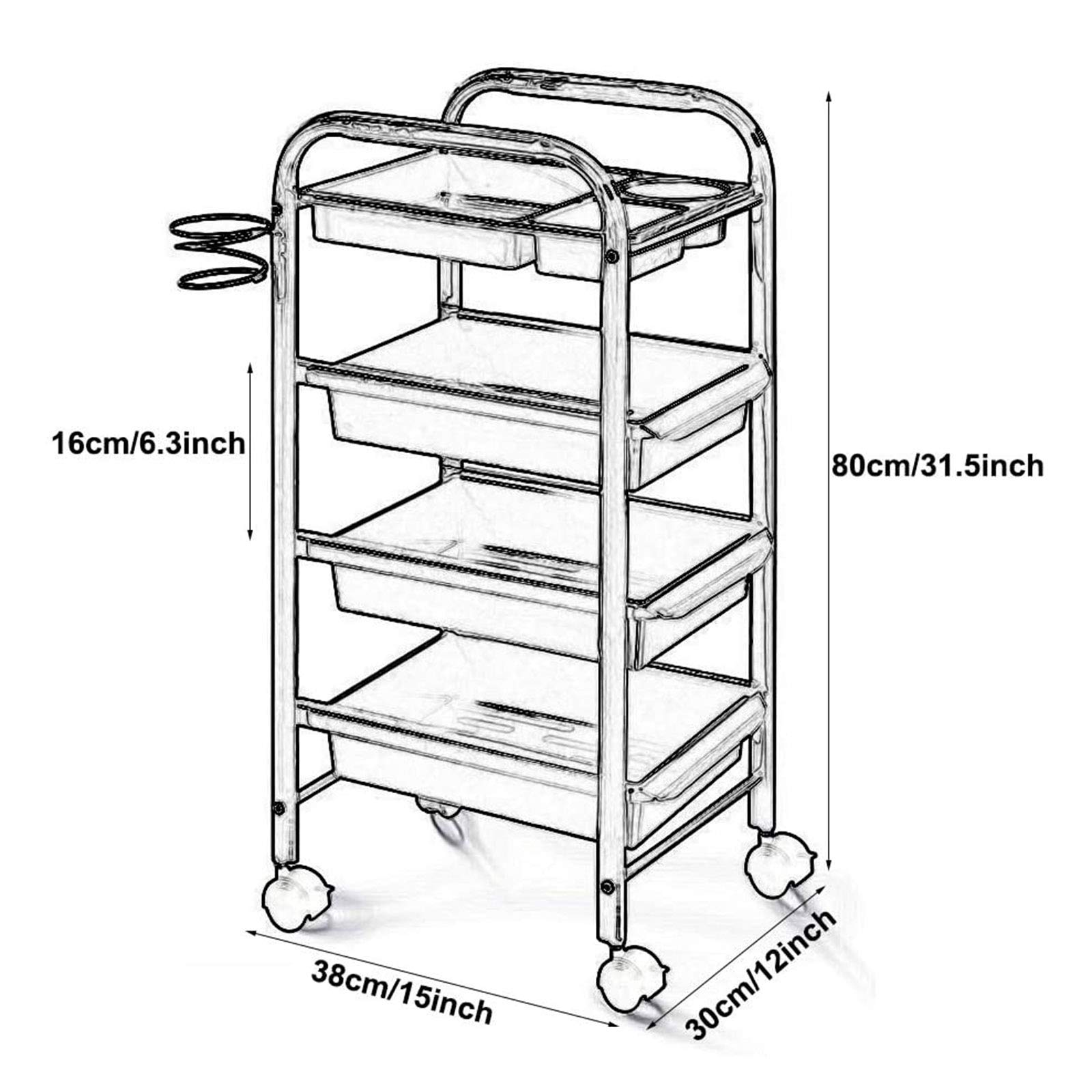 Professioneller Salonwagen Mit 3 Schubladen & Feststellbaren Rädern – Mobiler Organizer Für Make-up, Nagelstudio & Friseure (84x34x26 Cm)