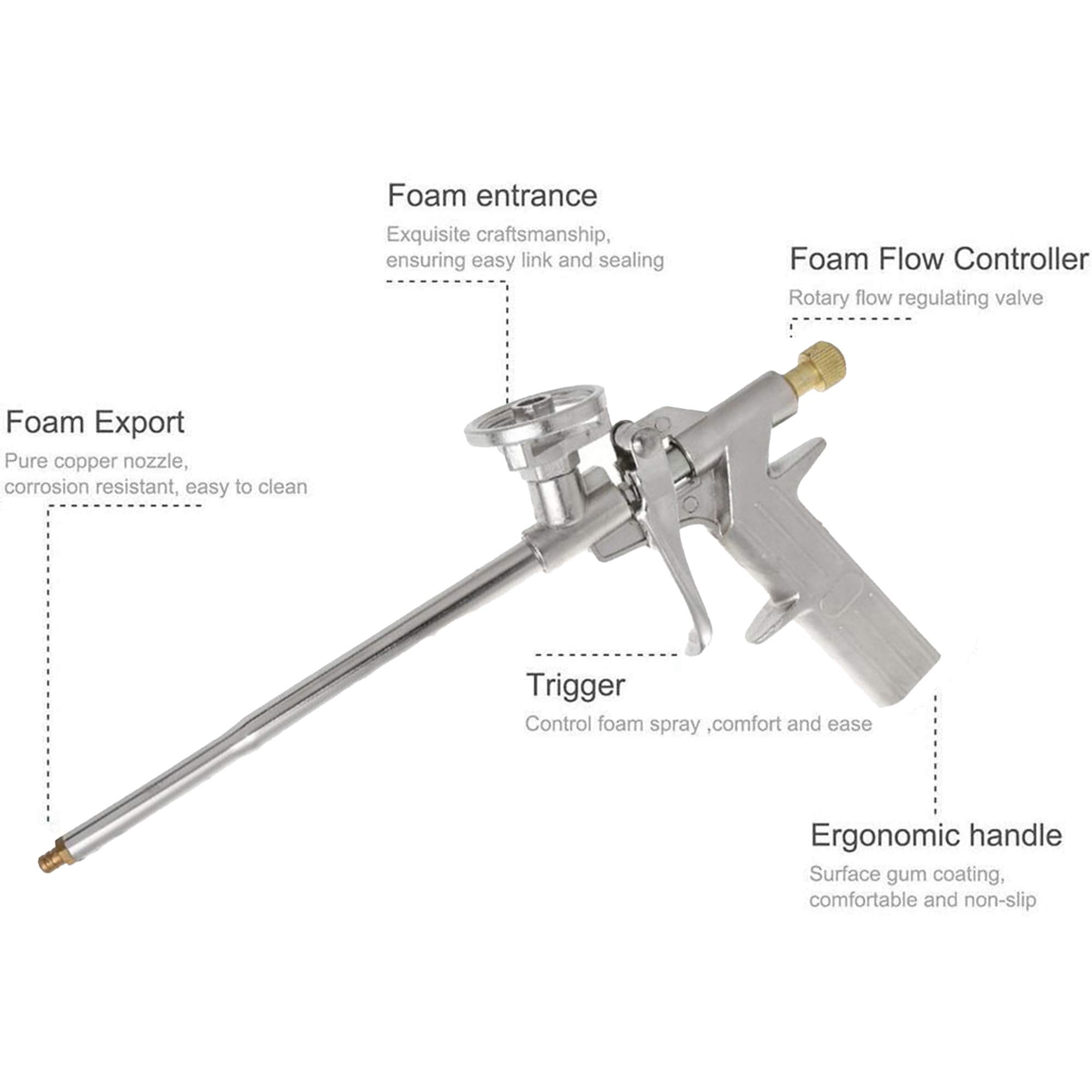 Foam Gun Insulation XUBX Foam Gun, Professional Foaming Gun, Heavy Duty PU Expanding Foam Gun Spray Application Applicator Caulking Gun Sealant Foam Dispensing Gun Metal Spray Foam Gun For Caulking Filling Sealing