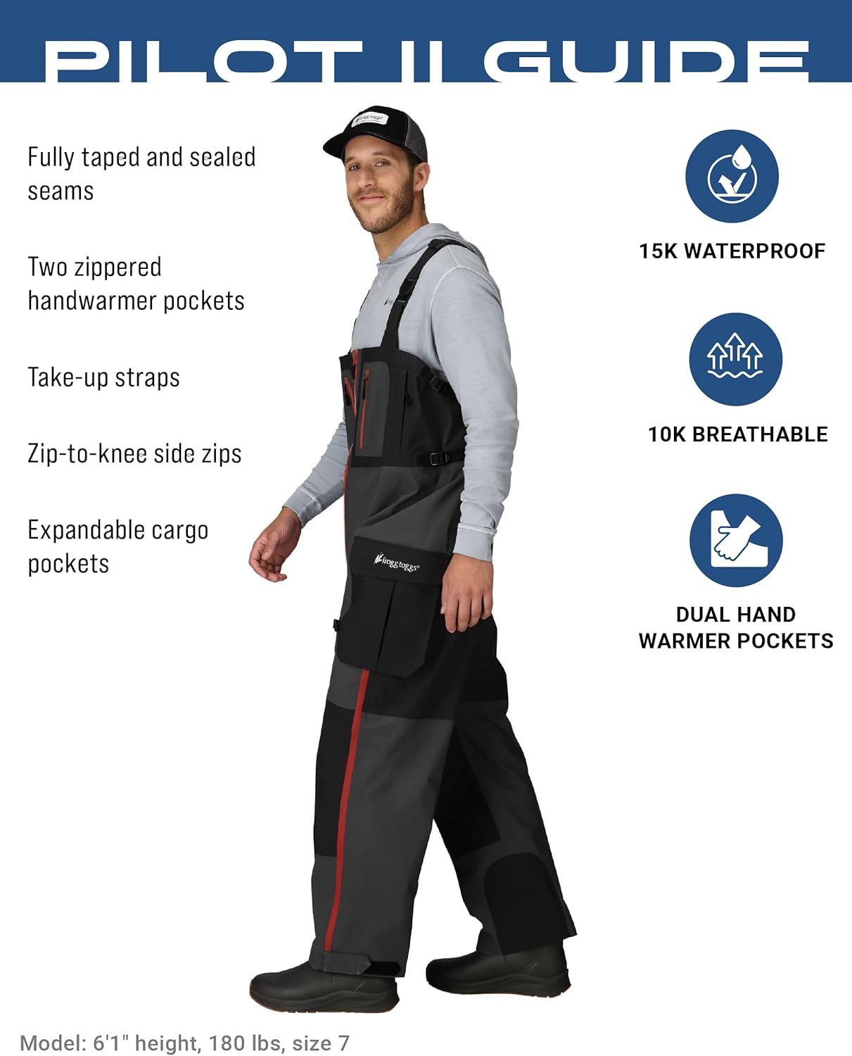 FROGG TOGGS Men's Pilot II Guide Waterproof Breathable Rain Bib