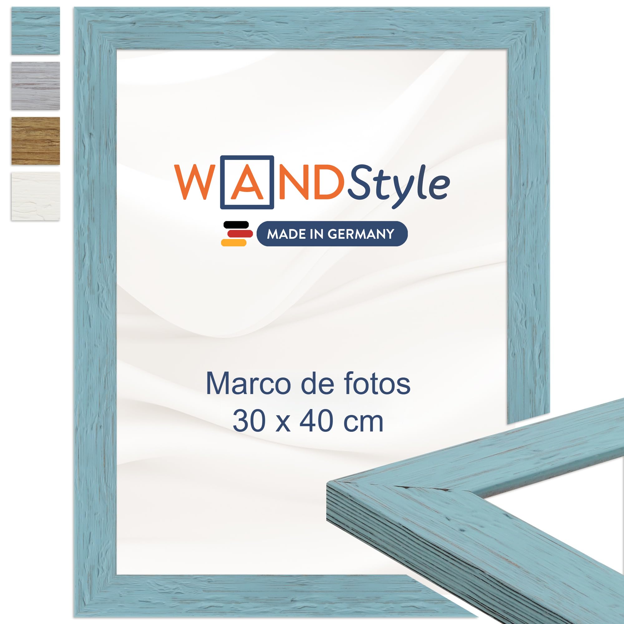 WANDStyle Marcos de fotos 30x40 cm rústico, Marco azul para cuadro