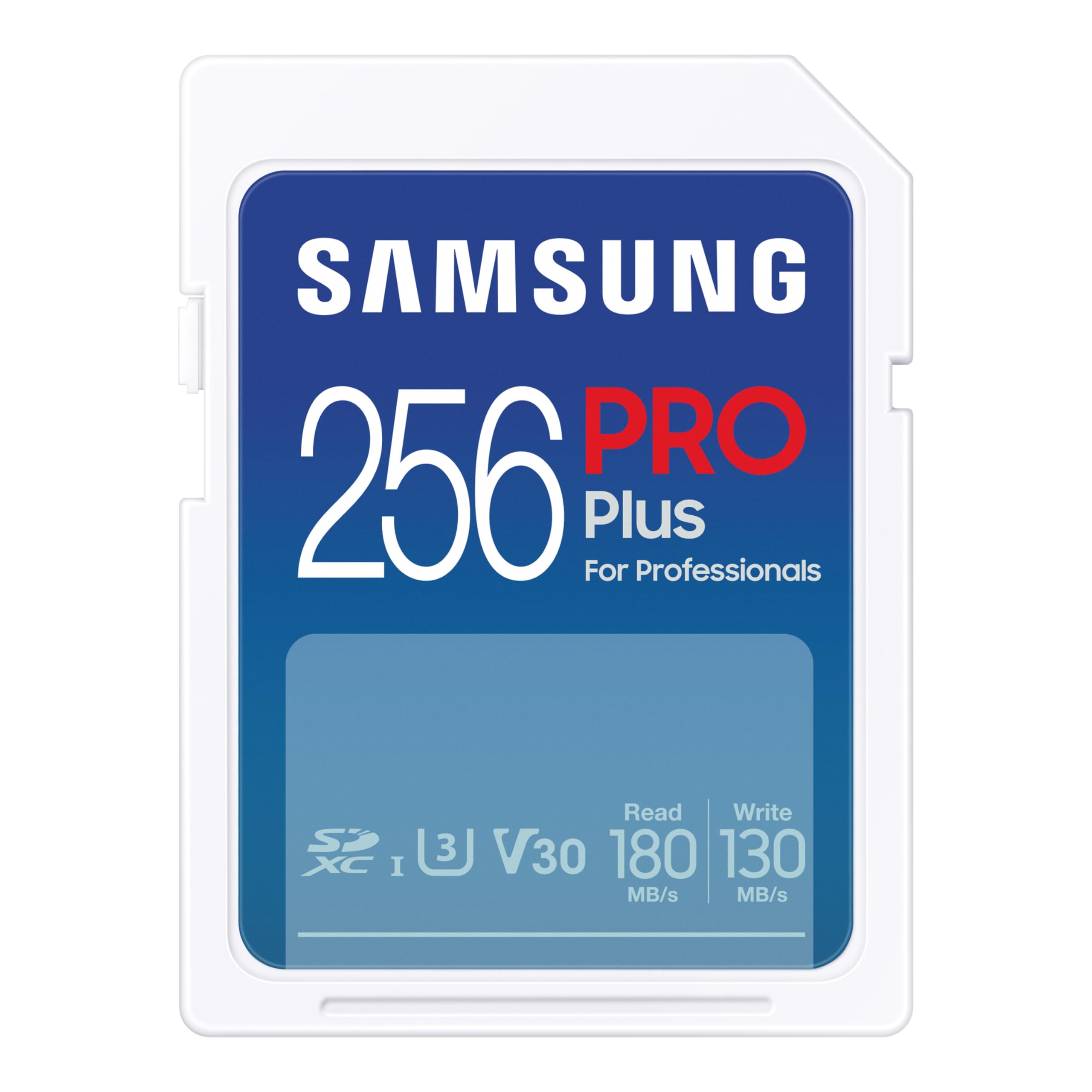 Samsung PRO Plus Carte mémoire SD (MB-SD256S/EU), 256 Go, UHS-I U3, Full HD et 4K UHD, 180 Mo/s en Lecture et 130 Mo/s en écriture