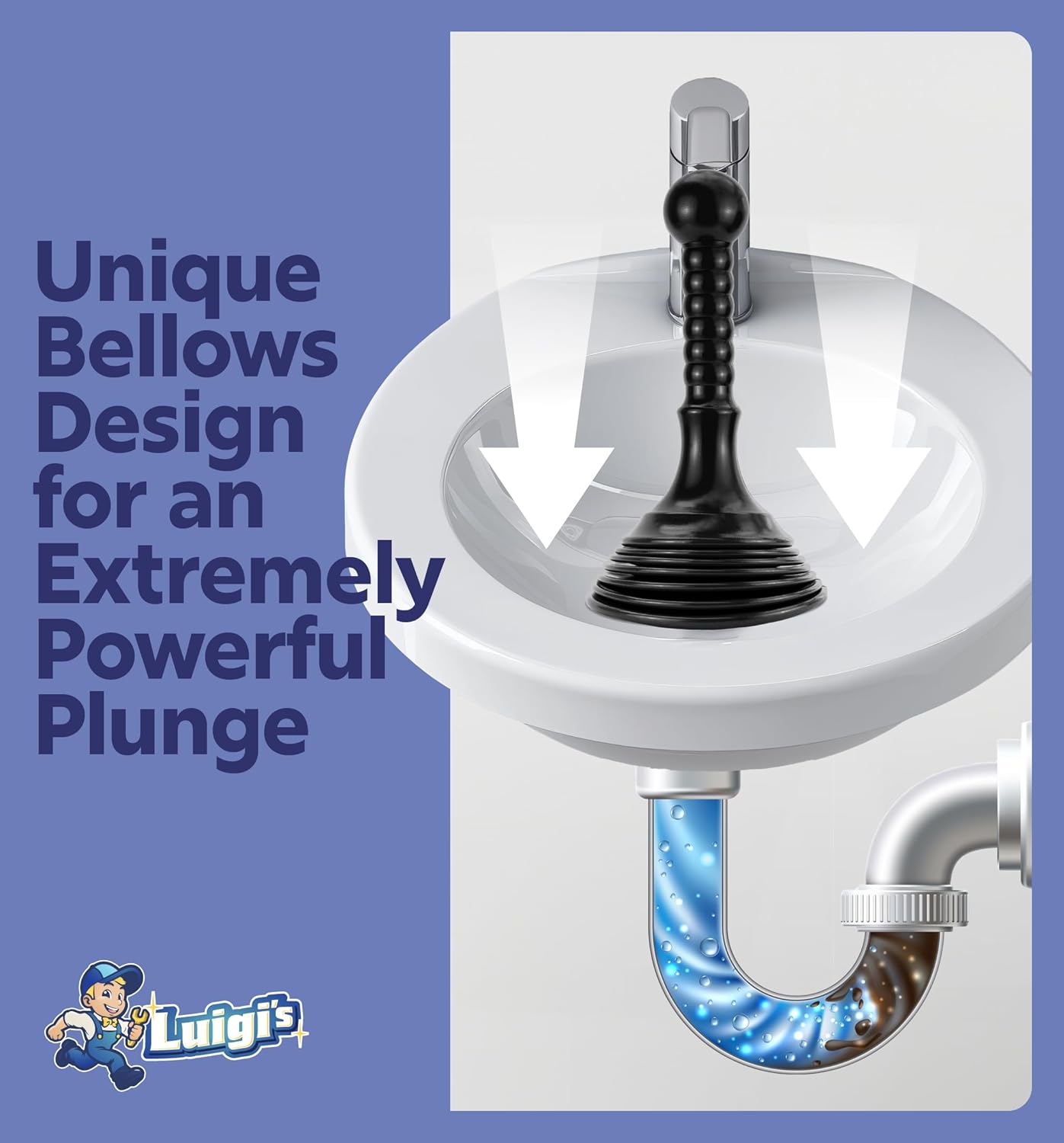 Luigi's Sink Plunger Kitchen - Sink Plunger Bathroom - Drain Bathtub or Shower - Small and Powerful Clog Remover - Commercial Style "Plumbers Plungers" with Large Bellows - Black - Small