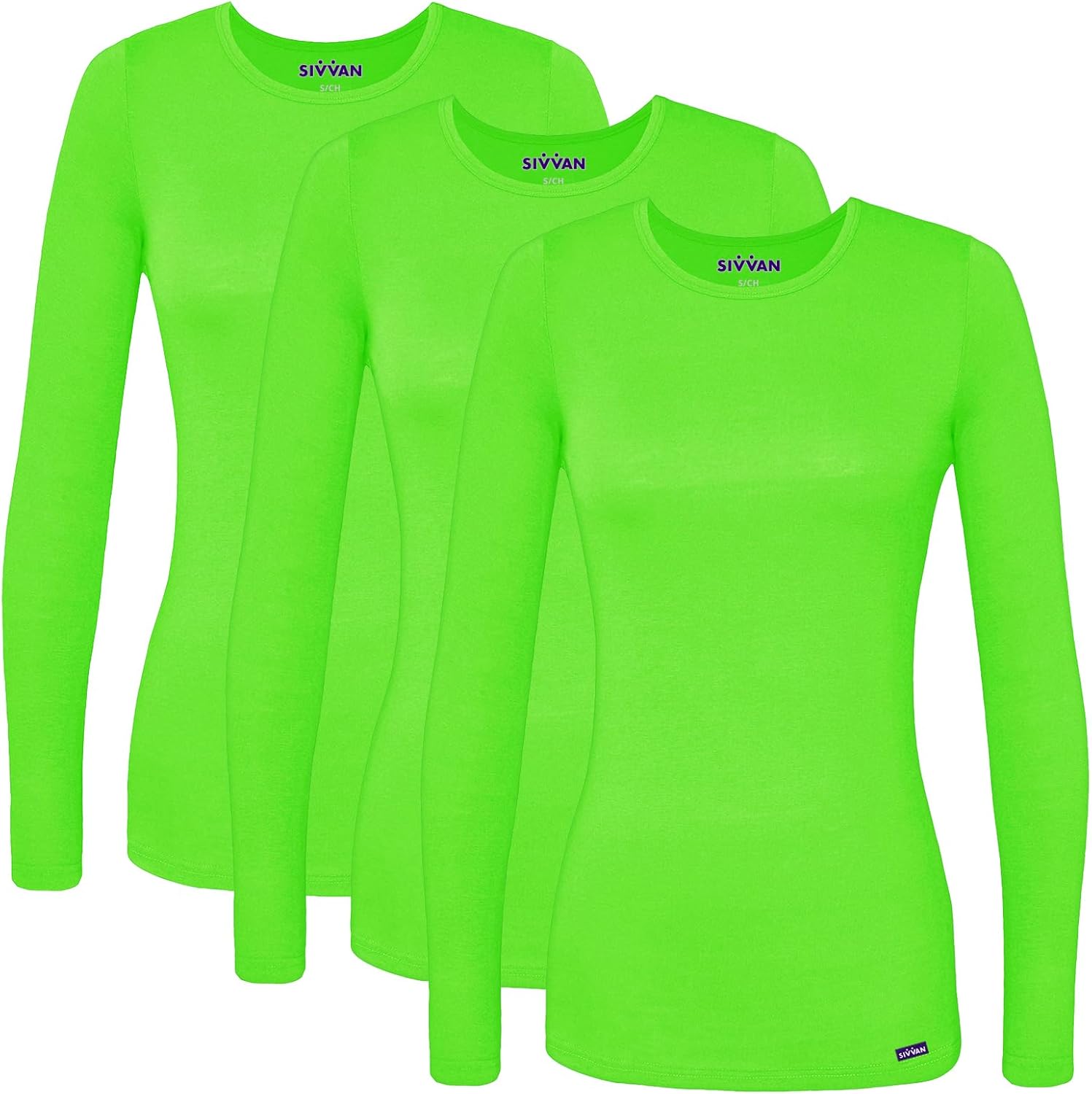 Sivvan Scrubs for Women - Long Sleeve Comfort Underscrub Tee 3-Pack