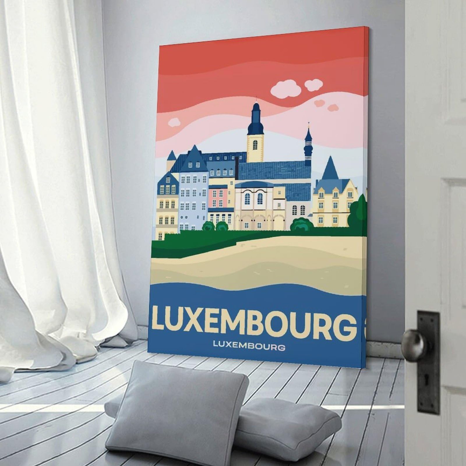 Junmoney Luxembourg Cityscape Travel Canvas Wall Art, 20x30inch(50x75cm), for Entrance Walls, Hall Decor Or Foyers, Wall Decor to Refresh Empty Corners