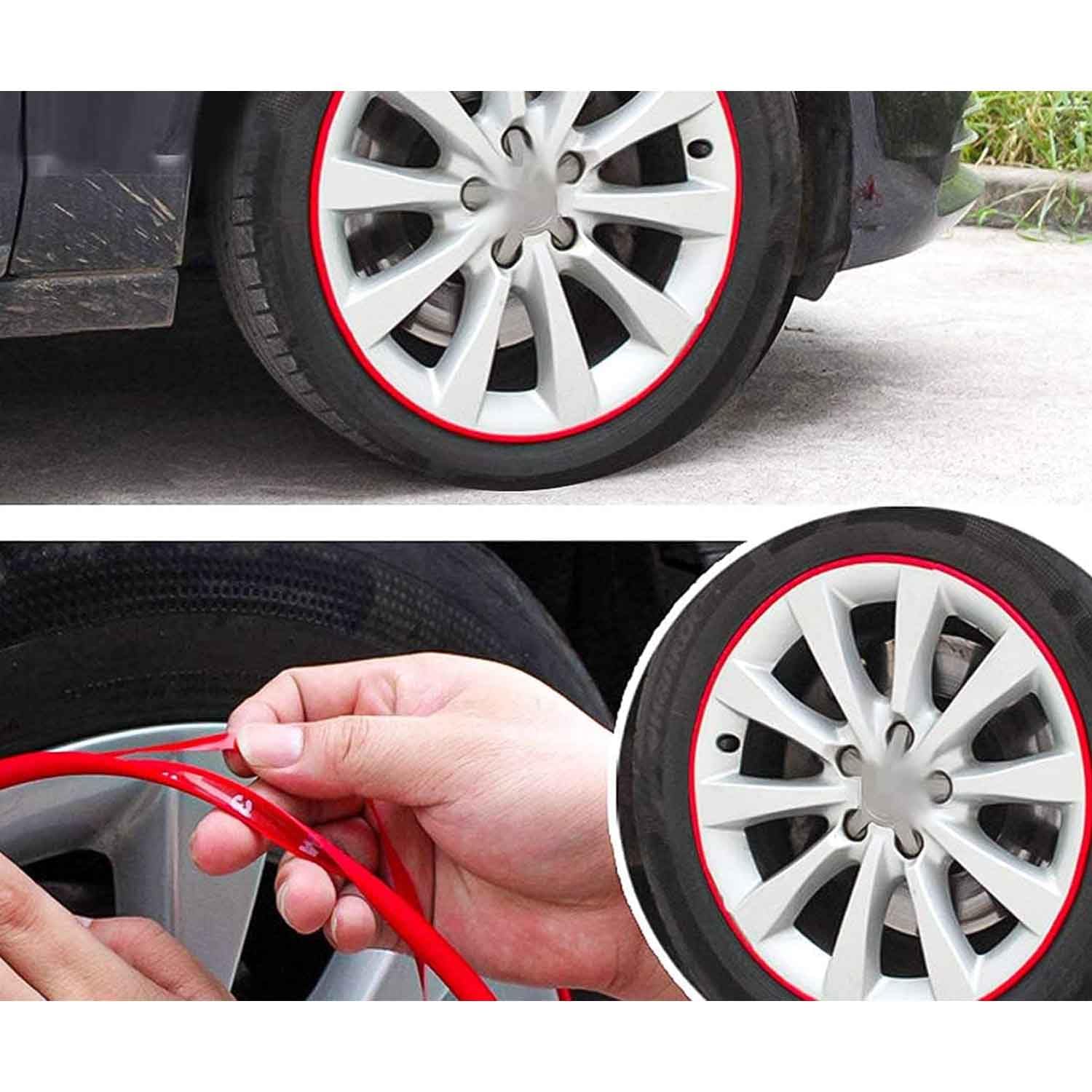 8 M Auto Rad Schutzring, Kantenschutz Autotür, Gummi Dekoration Streifen, Kantenschutz für Bleche, Auto Felgenschutz Dekorstreifen für Auto Felgen, Felgenschutz, Rad Dekoration (Rot)