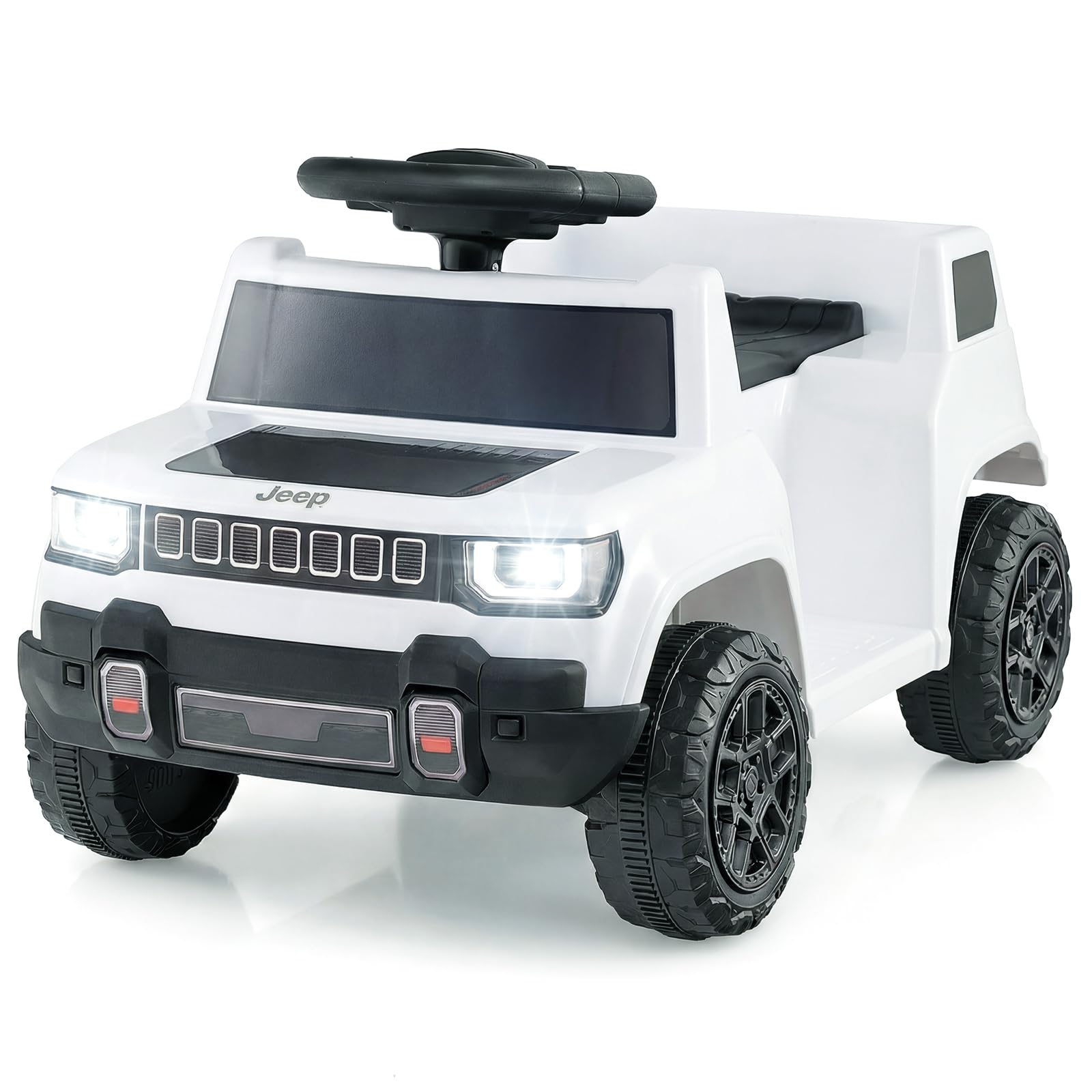 COSTWAY 12V Kids Ride on Car, Licensed Jeep Electric Vehicle with LED Lights, Music, Horn & Wireless Connection, Battery Powered Ride on Toy for 18-96 Months Boys Girls (White)