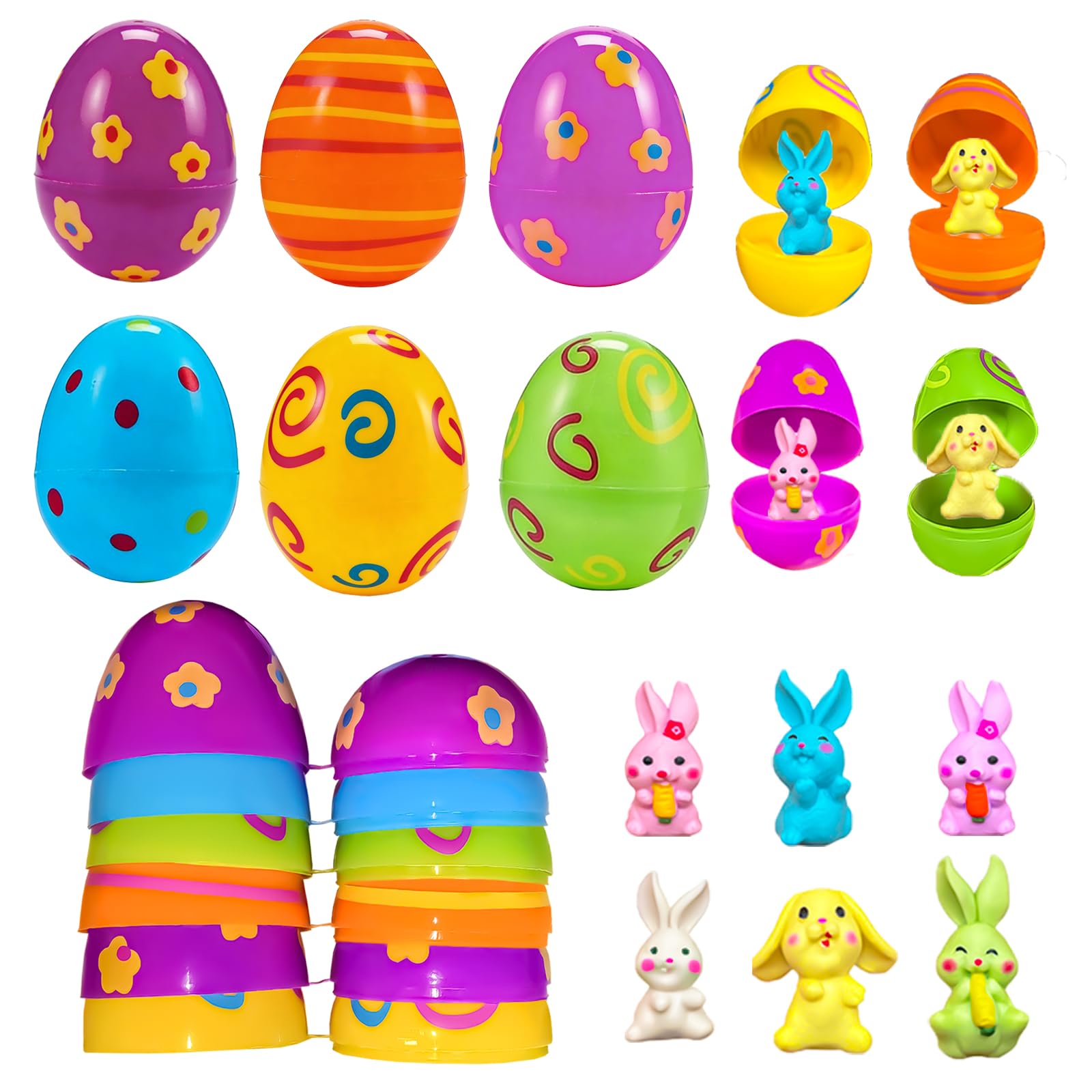 24 œufs de Pâques farcis, cadeaux de Pâques pour enfants, œufs de Pâques à remplir avec lapins de Pâques, chasse aux œufs de Pâques, convient aux garçons et aux filles