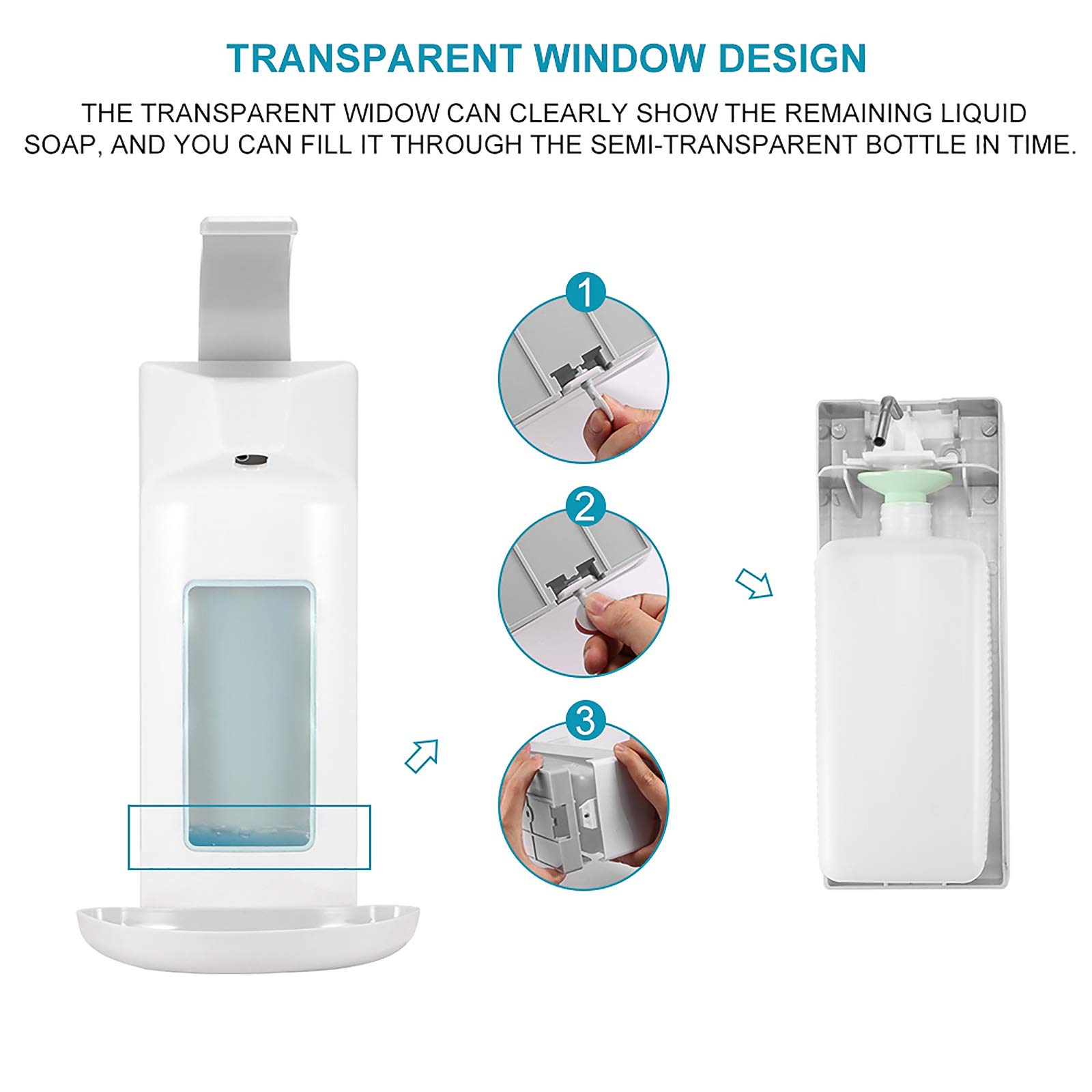 Dispenser di Sapone Manuale da 1000 Ml, Dosatore di Disinfettante per Montaggio a Parete Pompa Dosatrice in Plastica per Hotel a Domicilio