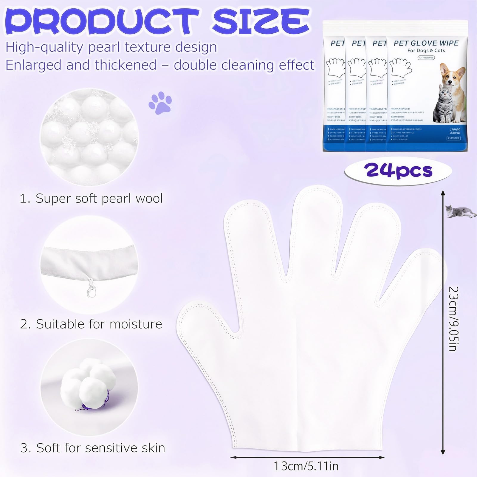 Eulihent 24 Piezas Guantes Limpieza Perro Guantes Lavar Perro Hipoalergénicas Pet Gloves Wipes Guantes Cuidado Mascota para la Limpieza y el Cuidado Diario De Perros y Gatos - 2