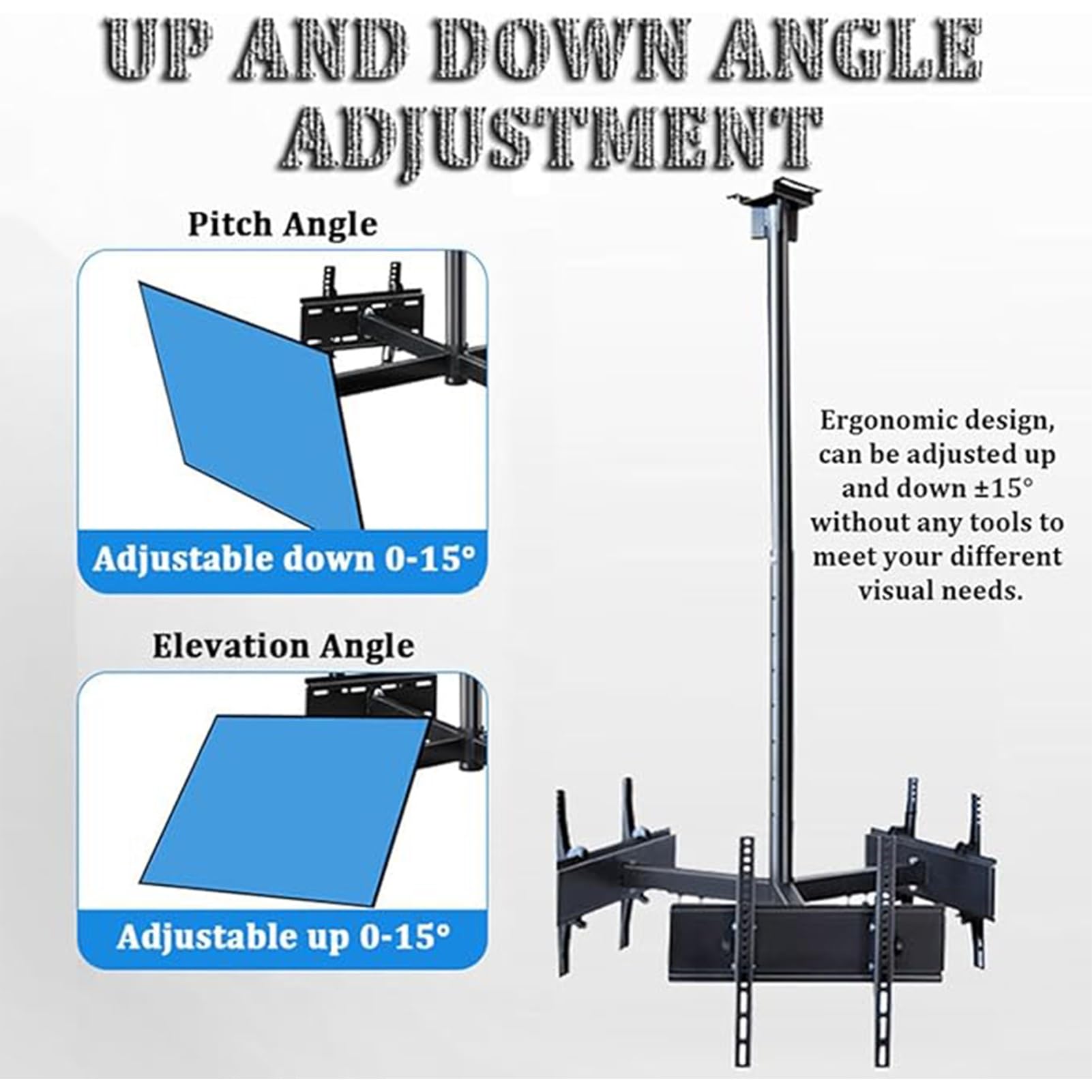 Soporte De Techo Triple para TV, Soporte De Pared Telescópico para TV, Altura Ajustable para Televisores LCD Y LED Planos Y Curvos, Inclinación Y Giro, Soporte para Colgar 3 Pantallas