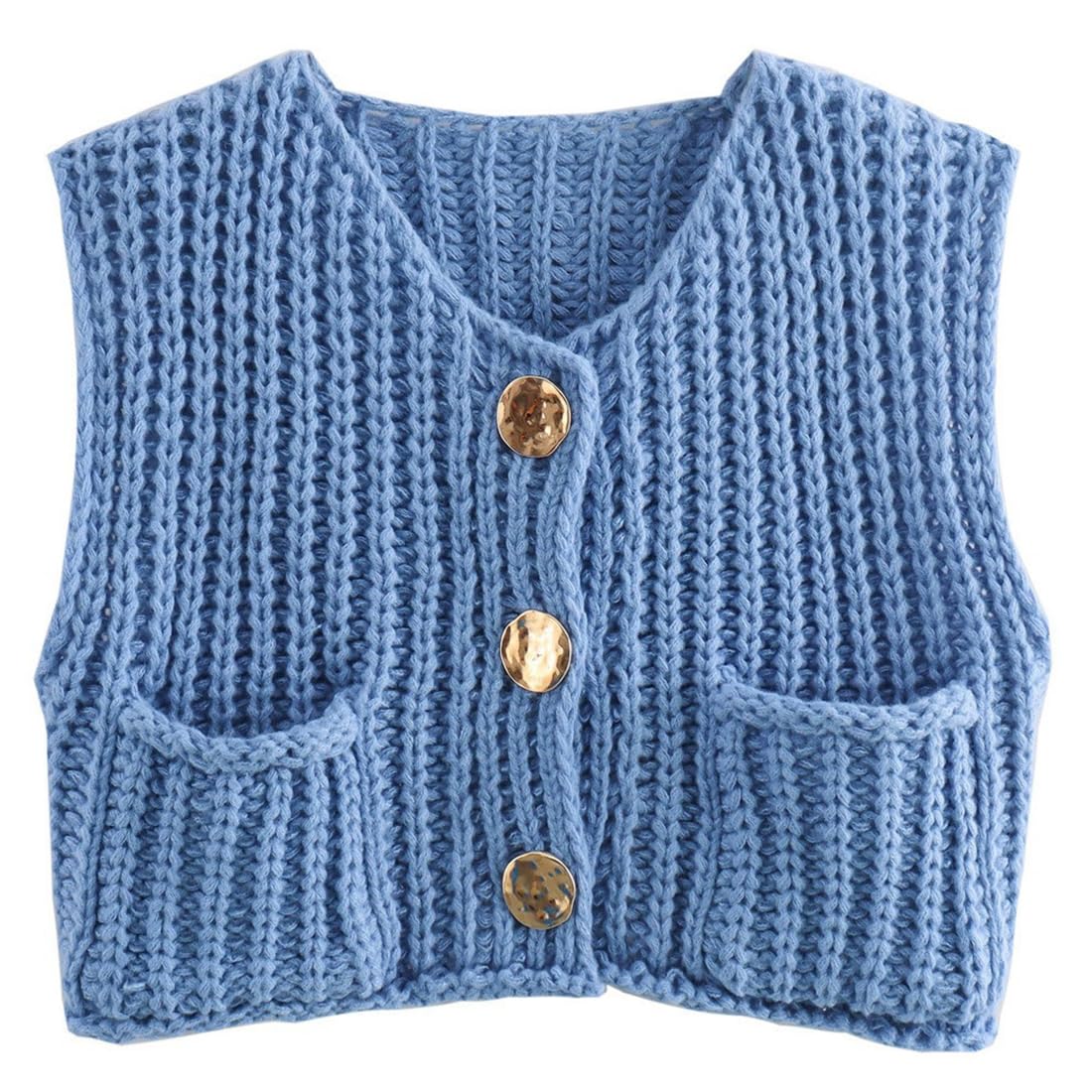 Pull sans Manche Femme Pull Court Col V Gilet Femme Gilet Tricoté Veste Couleur Unie Sweater Casual Basique Élégant Cardigan Tricoté Printemps Automne