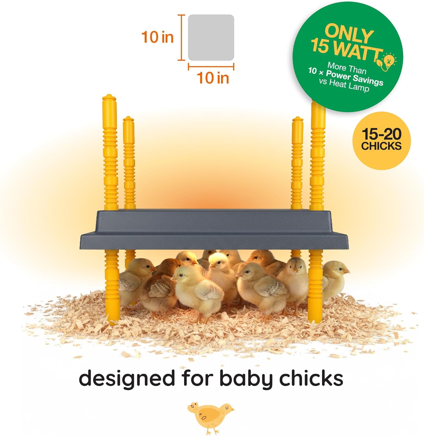 Hatching Time Warmzy 10"x10" Chick Heating Plate – Safe 15W Chicken Coop Heater for 15–20 Chicks with Adjustable Legs | Gentle Low-Heat Brooder Plate for Chicks, Durable Fire-Resistant Chicken Heater