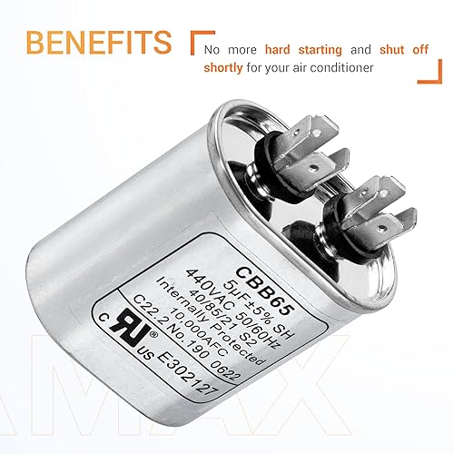 Miniatura 4 de Canamax Condensador de arranque ovalado prémium 5uF mfd 5% 370-440VCA  Ajuste exacto para funcionamiento del motor de CA o arranque del ventilador y