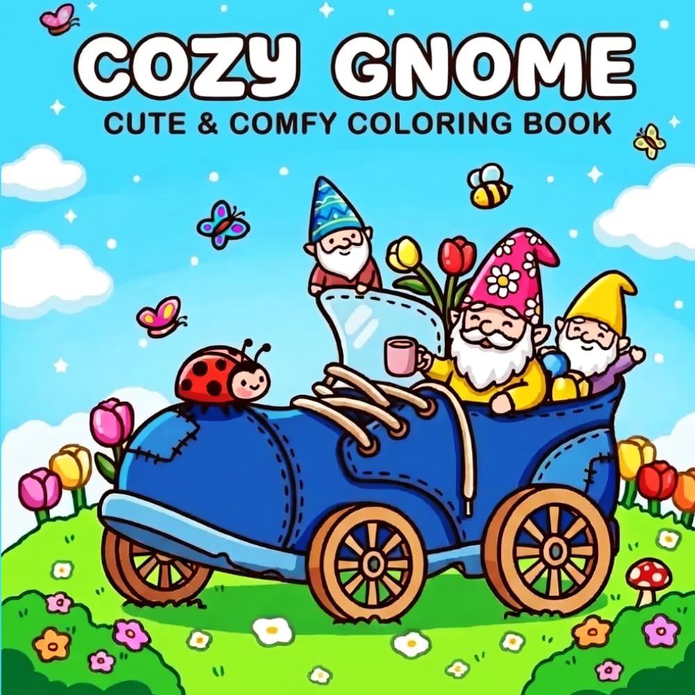 Cozy Gnome: Cute & Comfy coloring book Scenes for Stress Relief and Relaxation Easy Bold Monoline Illustrations for Adults and Kids