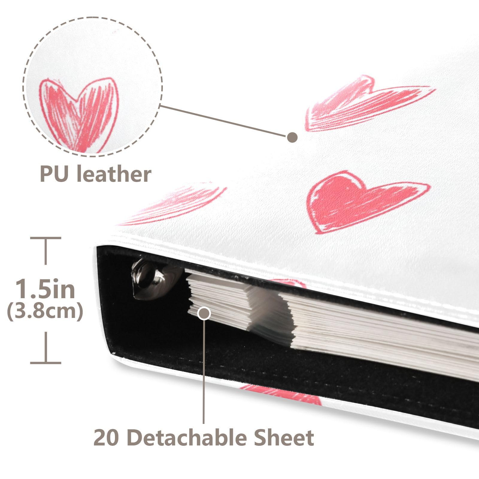Álbum de fotos para fotos de todos los tamaños, para fotos de San Valentín, corazones autoadhesivos, fotos de 4 x 6, 5 x 7, 6 x 8 pulgadas