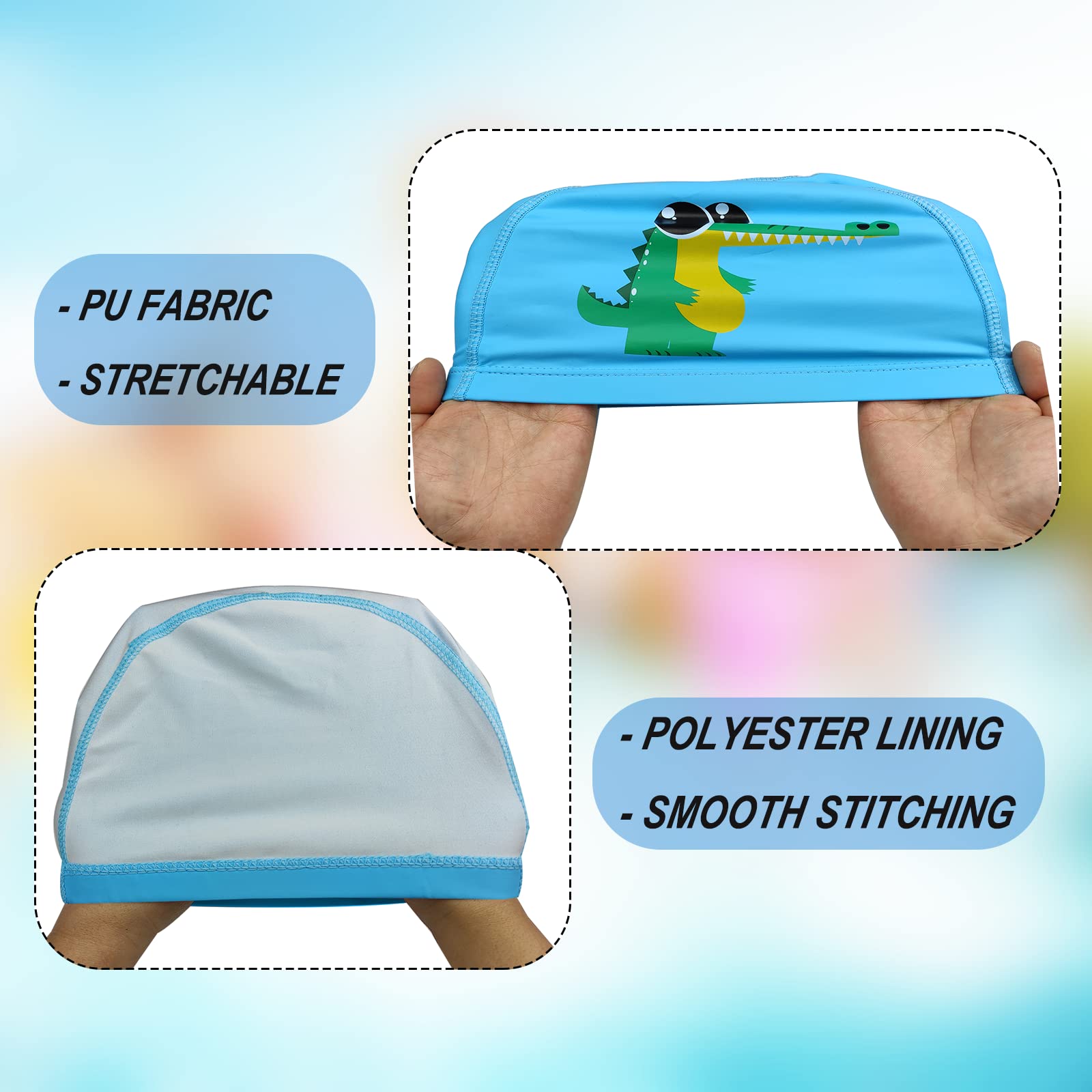 Bonnet De Bain Enfants 4-10 Ans – PU Extensible, Motifs Animés, Léger – Garçons Et Filles