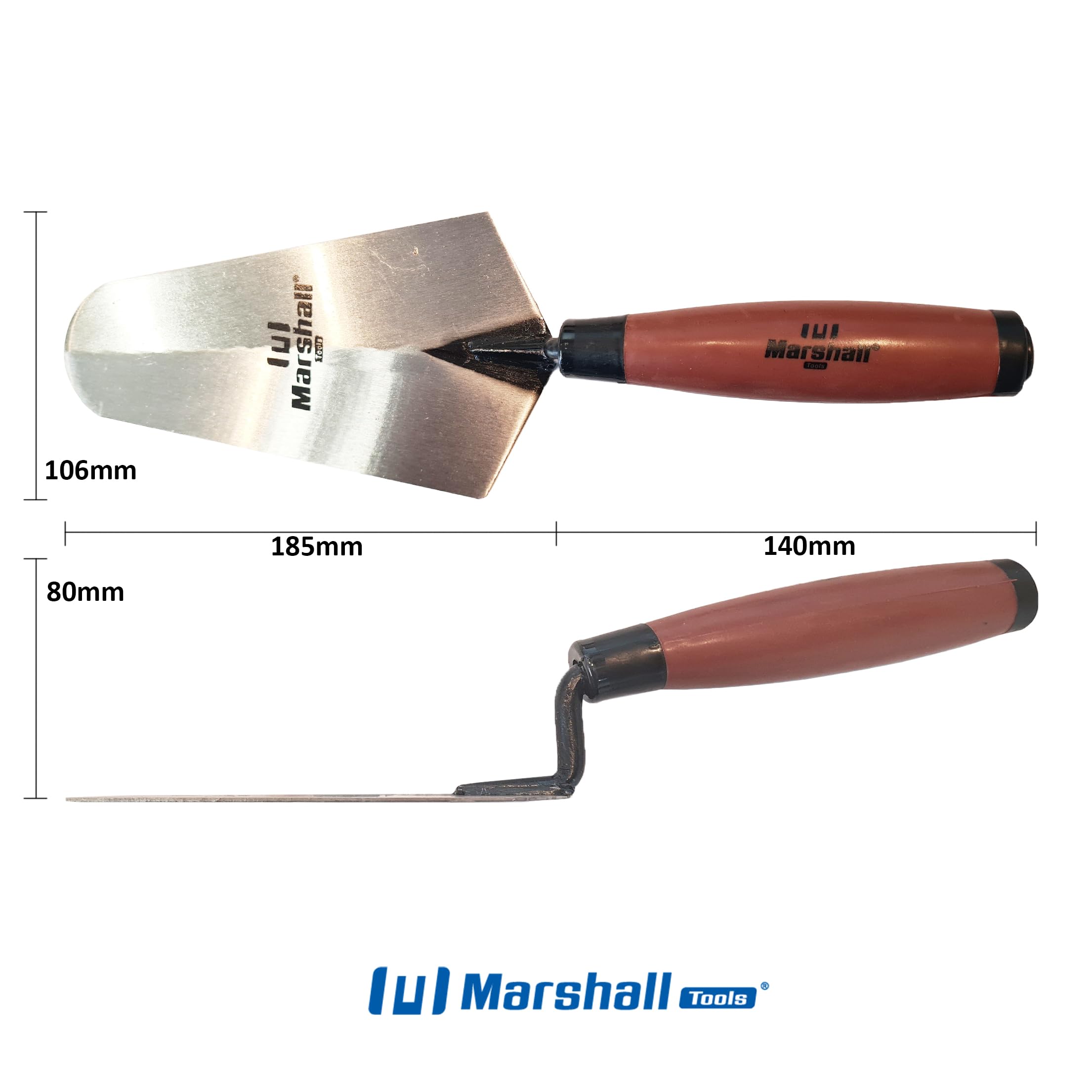 Marshall Tools Brick Trowel with ProGrip Handle for Mixing and Applying Mortar in Bricklaying & Masonry, Multicolor, 20cm - Image 2