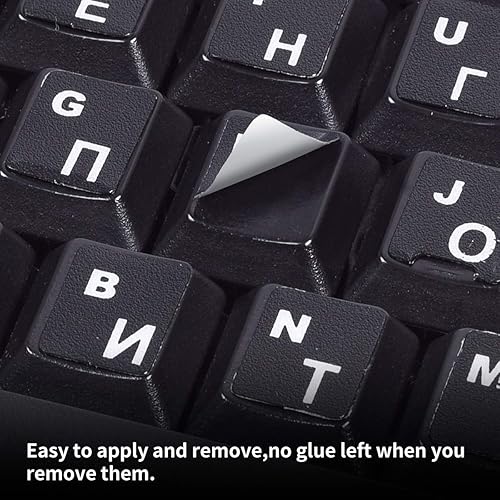 Vista 75 de Calcomanías de teclado inglés, paquete de 2 calcomanías de repuesto para teclado con fuente blanca sobre fondo negro, universales para computadora