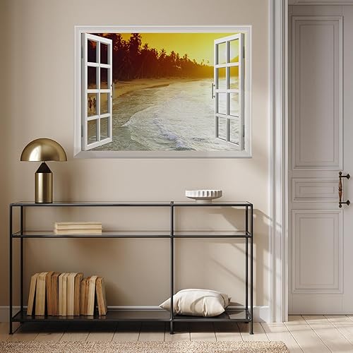 Miniatura 4 de wall26 Adhesivo mural de pared con diseño de olas de playa con puesta de sol y palmeras, 24 x 32 pulgadas