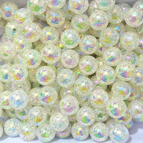 Miniatura 3 de Mixed Lots Brillante AB Color Acrílico Crackle Bead DIY Beading Hairband Pulseras Collar Artesanía Adornos (Blanco-Crackle#AB)