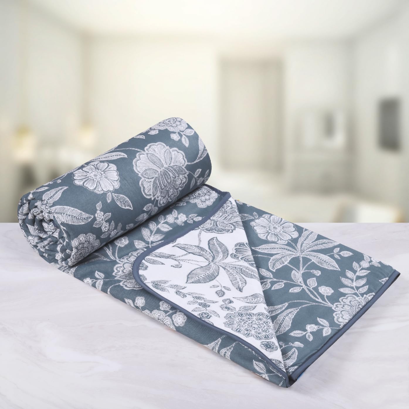 Cloth Fusion Reversible 100% Cotton Dohar Single Bed, Soft Pure Cotton AC Blanket for Summer (56×87 inches, Blue Floral)