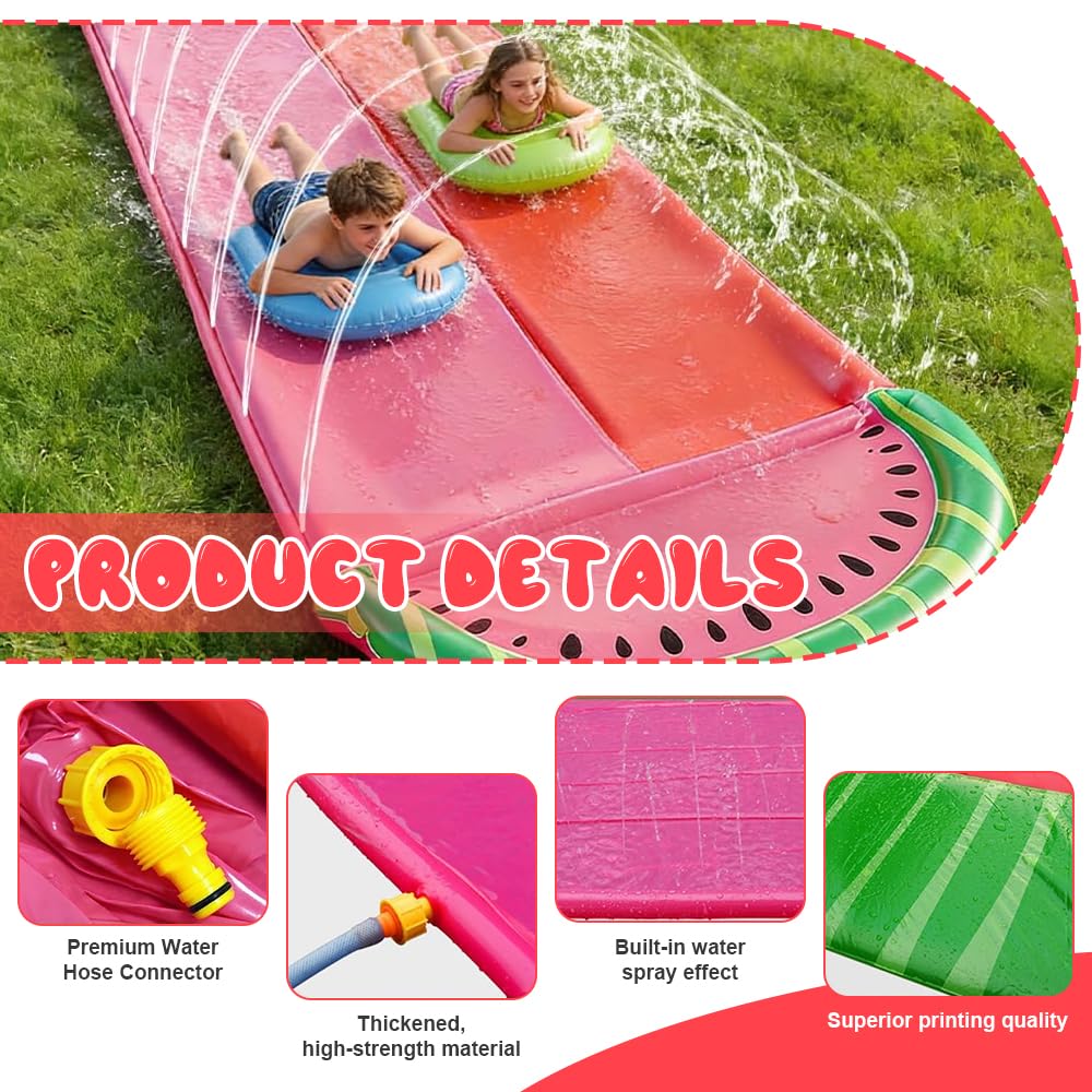 Pista Scivolo Acqua Doppio Da Giardino,480 X 140Cm Doppio Scivolo Ad Acqua Con 3 Bodyboard E Irrigatore,Scivolo D'acqua Doppio per Prato,Scivolo Da Giardino Estivo,Attività Acquatiche All'Aperto