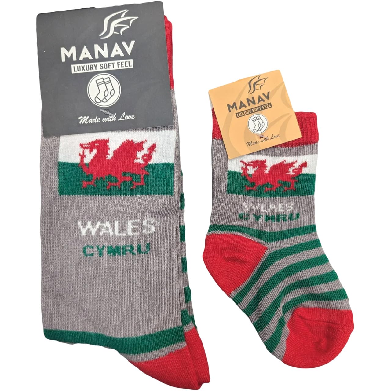 Manav Unisex Grey Welsh Flag Socks | Stylish Everyday Comfort With A Subtle Touch Of National Pride | Mid-Calf Socks Featuring The Iconic Red Dragon | For Daily Wear, Gifting & Celebrating Welsh Culture
