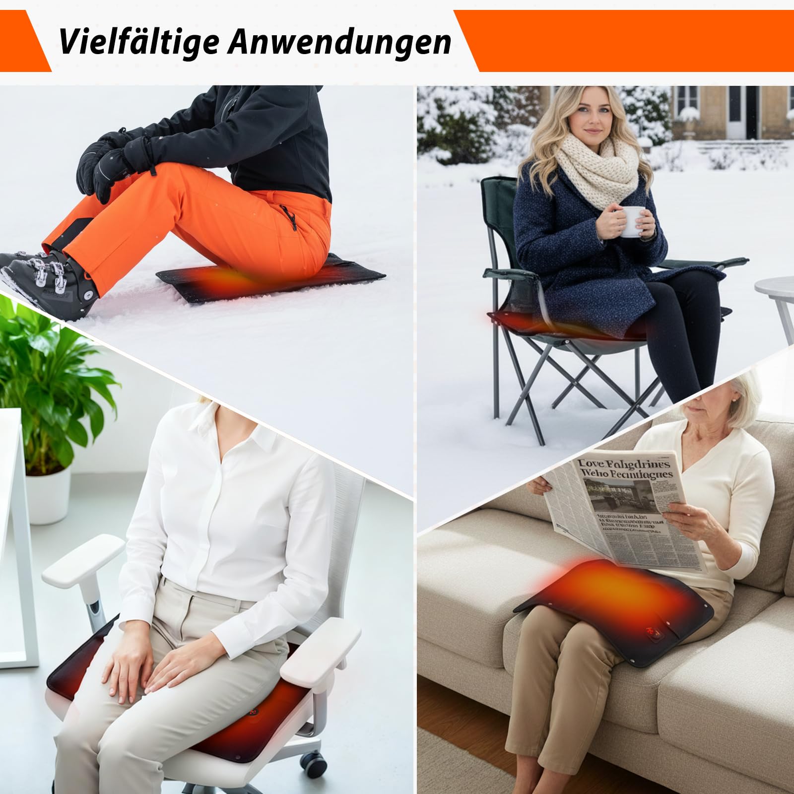 Coussin chauffant portable infrarouge lointain - Chauffe-pieds et mains - USB en néoprène - 5 mm ultra fin - Pliable et lavable - Idéal pour la maison, le bureau, l'extérieur et le camping