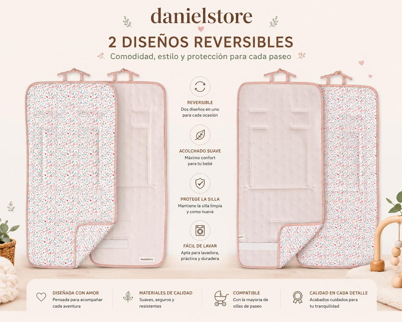 Danielstore Colchoneta Silla Paseo Universal Funda Carrito Bebé Transpirable Reversible Colchón Carro Bebé Verano Antideslizante Altura Ajustable