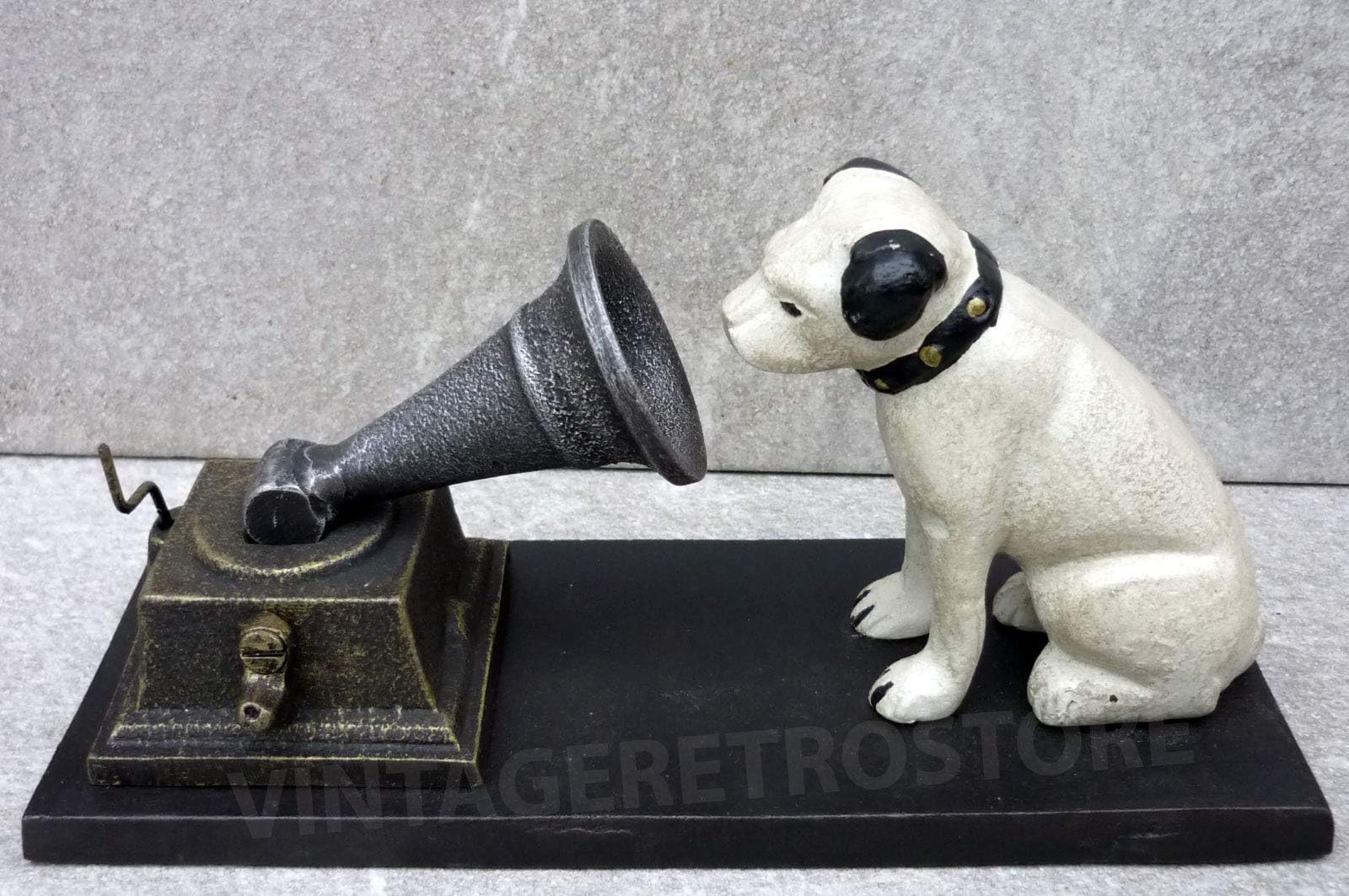 HMV Dog & Gramophone White Black Ears Finish Cast Iron