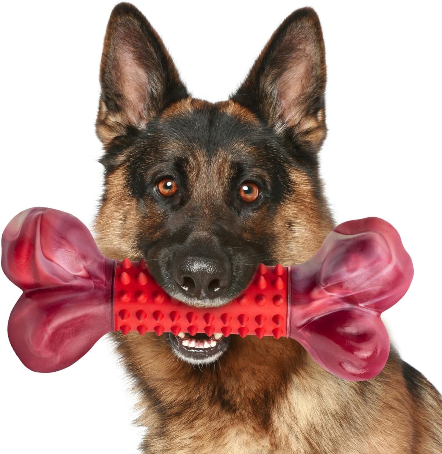 Tough Dog Toys for Aggressive Chewers (Large Breed 20-80 lbs), Heavy Duty Beef Flavor Nylon & Rubber Dental Chew Bone for Boredom Relief & Training, 8 Inch Indestructible Chew Toy