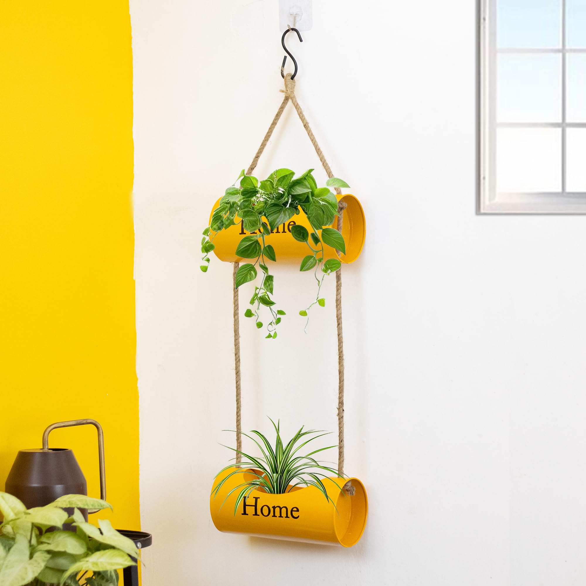 Urban Plant Two Tier Hanging Planter with Natural Jute Rope Home Printed | Hanging Planter for Balcony (26 inch) (B09C4N7KPV) Amazon Price History, Amazon Price Tracker