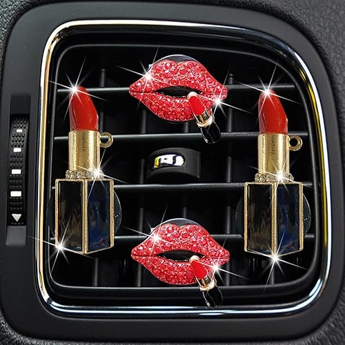 Miniatura 1 de NTRR - 4 clips de ventilación de aire para labios, ambientadores brillantes para mujer, difusor de diamantes, accesorios rojos, dijes de diamantes