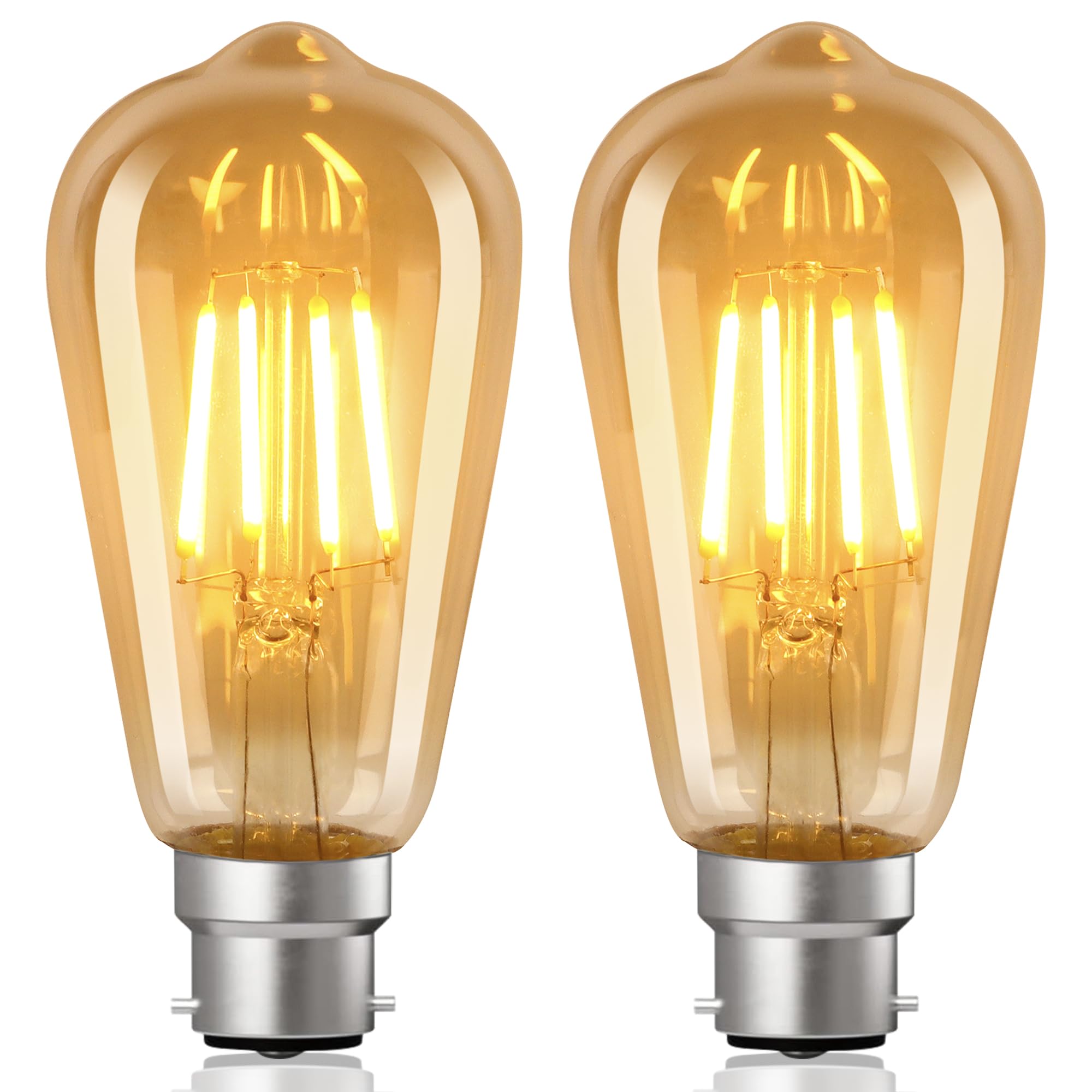 Vintage Bayonet Light Bulb 4W(40W Equilavent),B22 LED Edison Bulbs Warm White 2700K,ST64 Amber Retro Style Energy Saving LED Filament Decorative Light Bulb,400LM,220-240V,Pack of 2